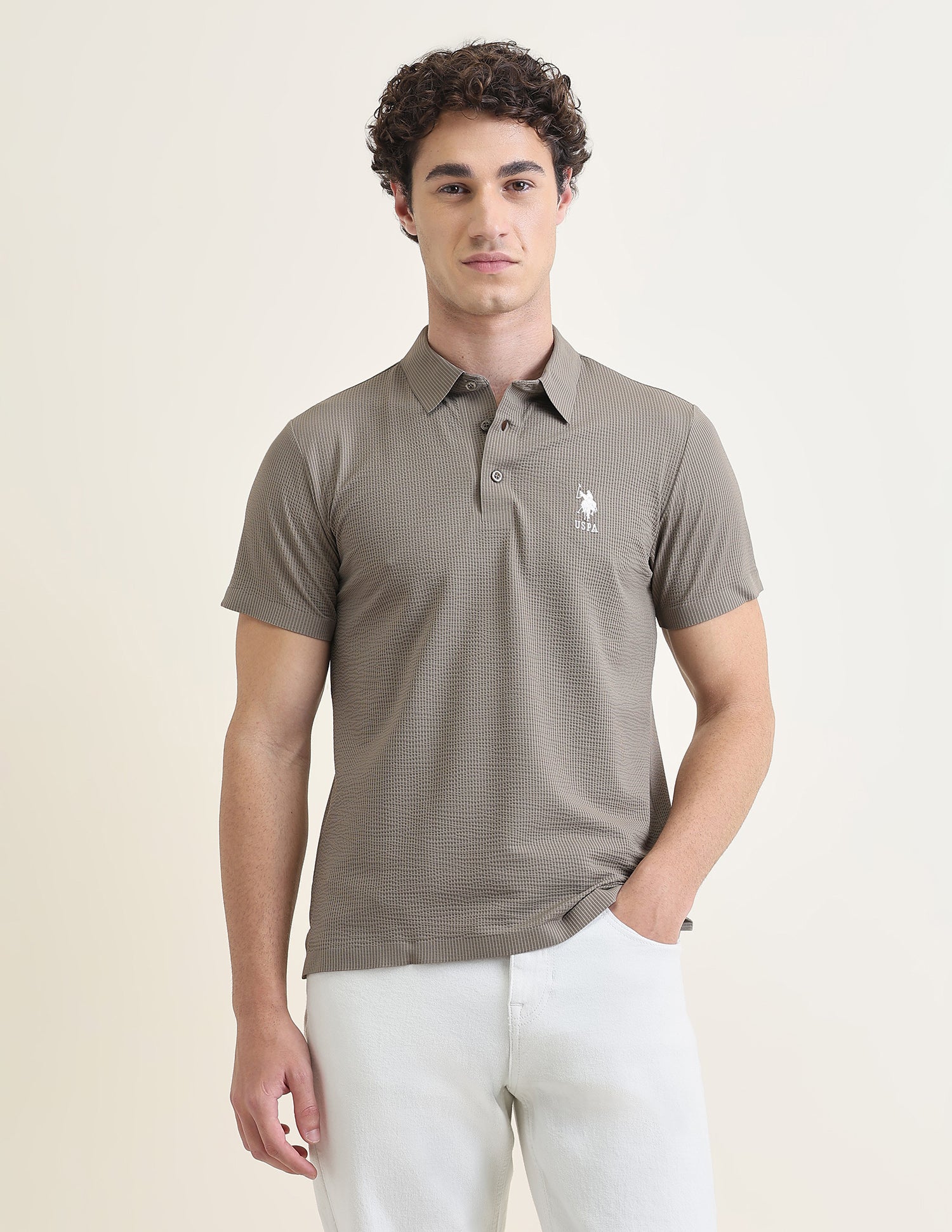 Textured Slim Fit Polo Shirt Grey - U.S. Polo Assn. India | Large