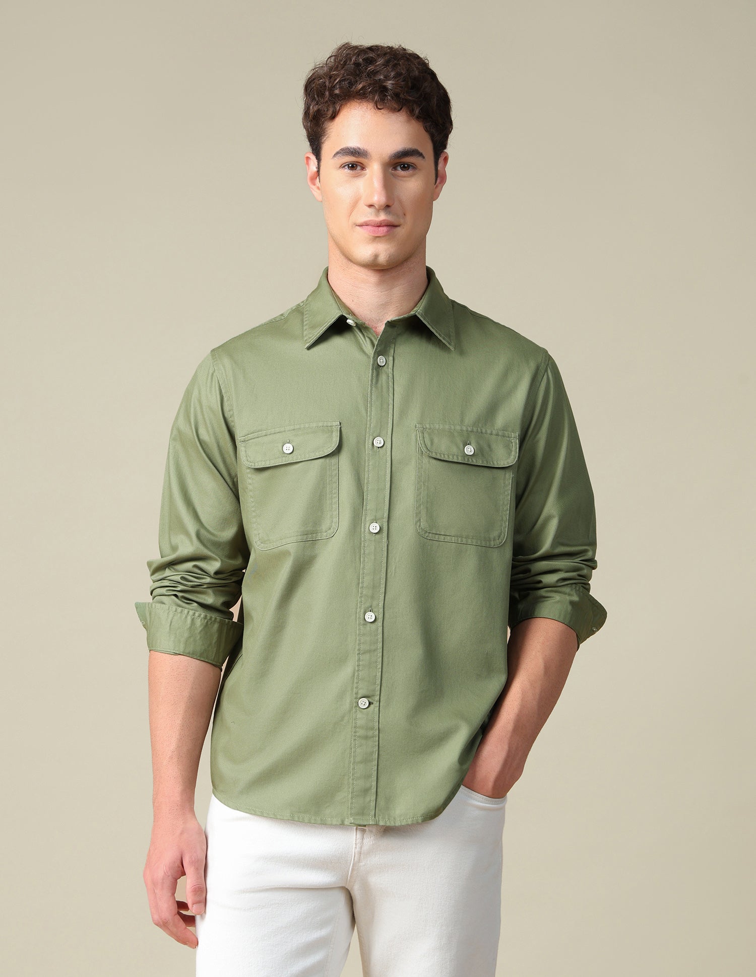 Twill Regular Fit Shirt Light Green - U.S. Polo Assn. India | Large