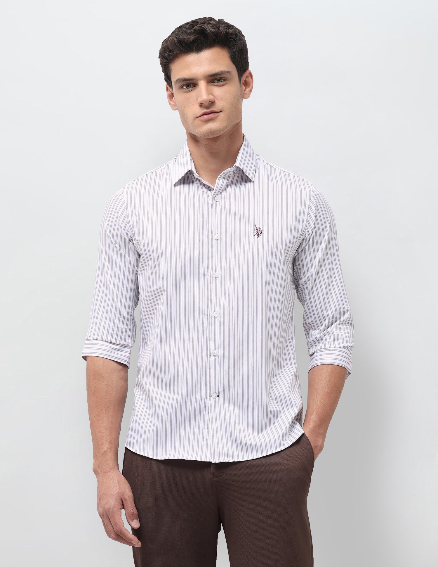 Vertical Striped Satin Shirt Maroon - U.S. Polo Assn. India | Large