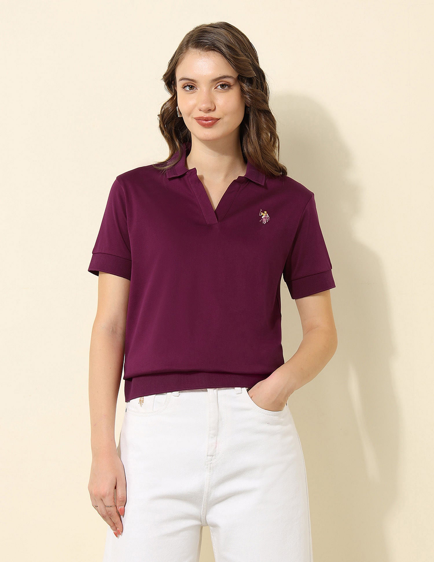 Boxy Fit Cotton Polo Shirt Wine - U.S. Polo Assn. India | Large