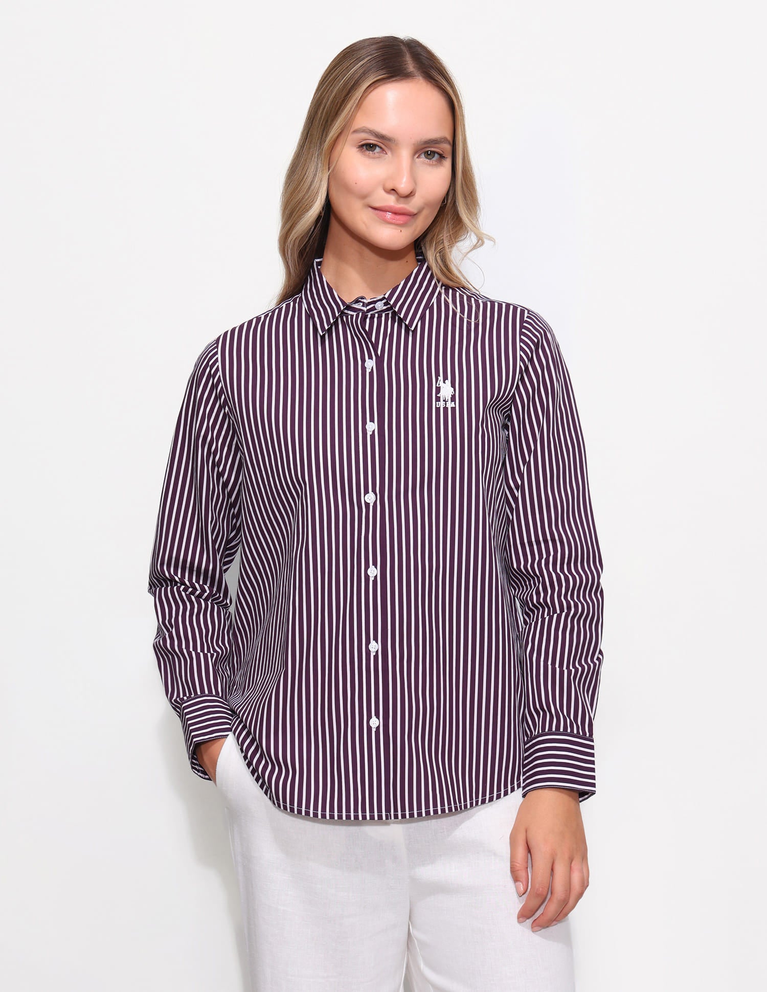 Relaxed Fit Striped Shirt With Embroidery Purple - U.S. Polo Assn. India | Large
