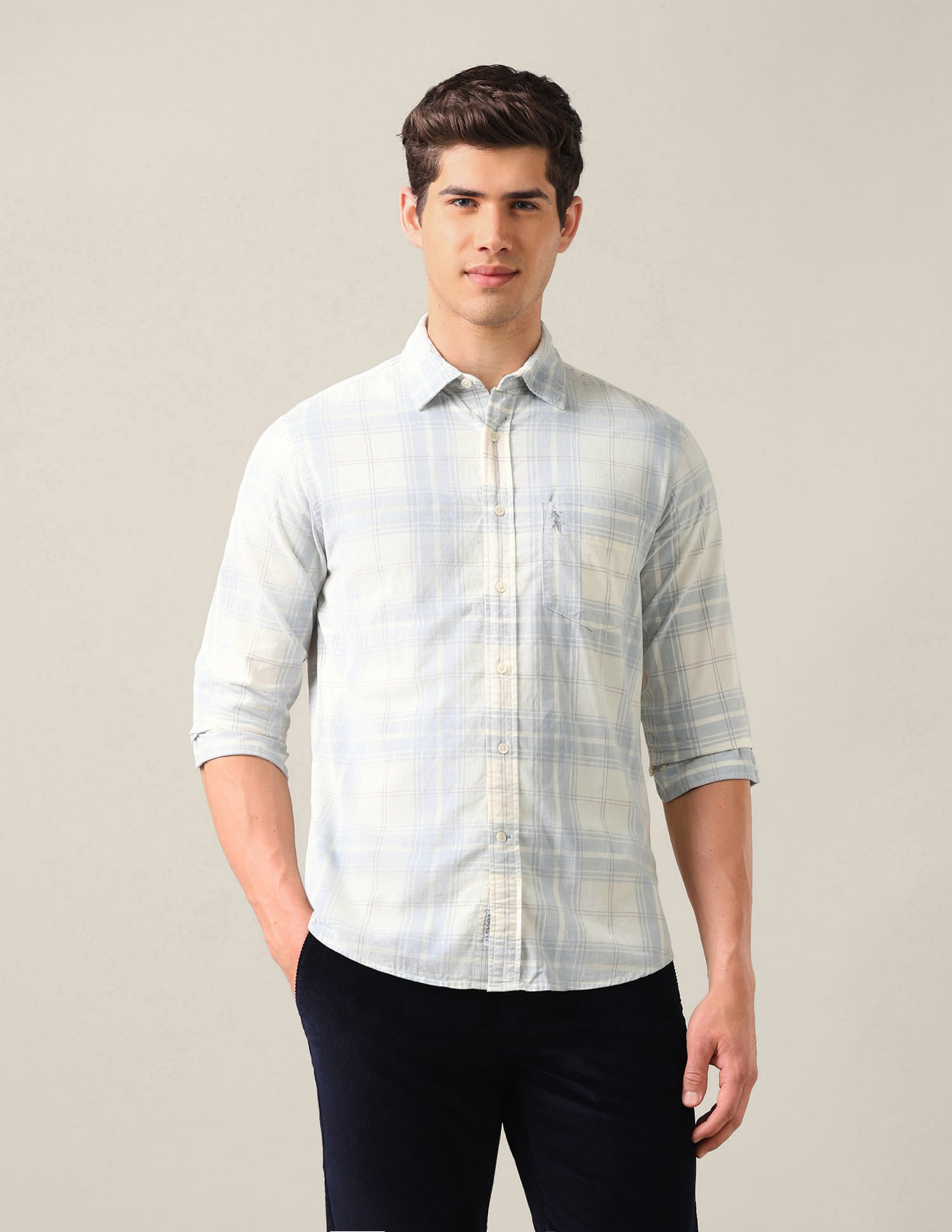 Tailored Fit Corduroy Shirt Blue - U.S. Polo Assn. India | Large
