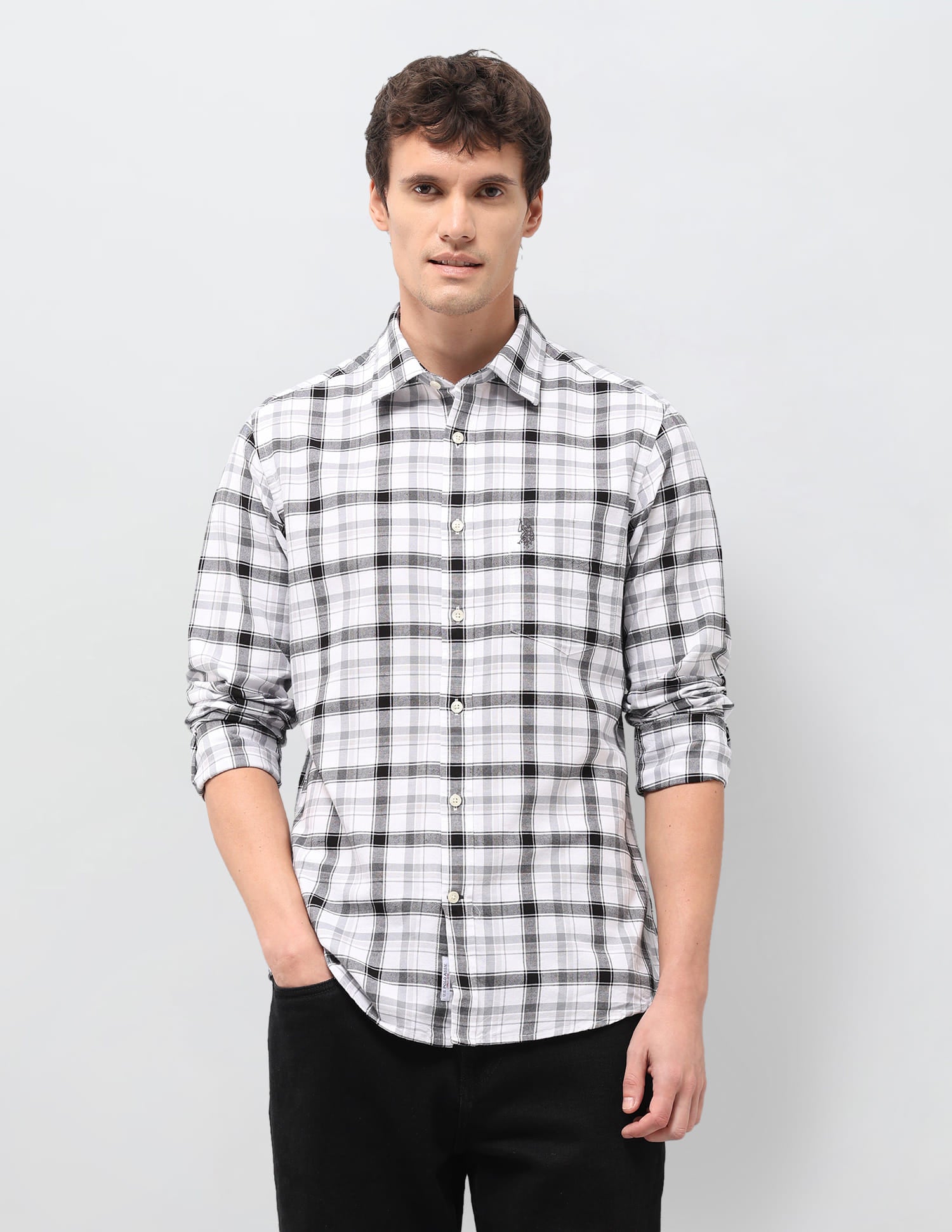 Plaid Checked Tailored Fit Shirt Black - U.S. Polo Assn. India | Large