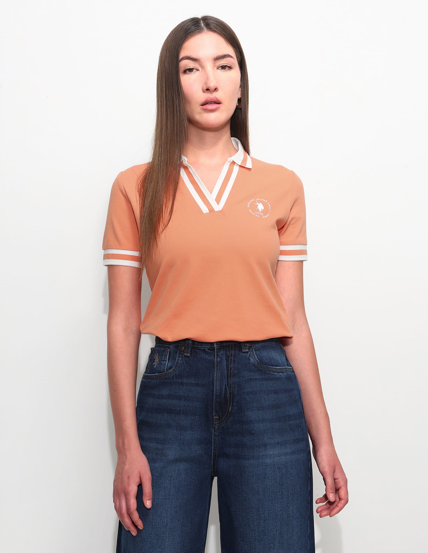 Regular Fit Solid Polo Shirt Orange - U.S. Polo Assn. India | Large