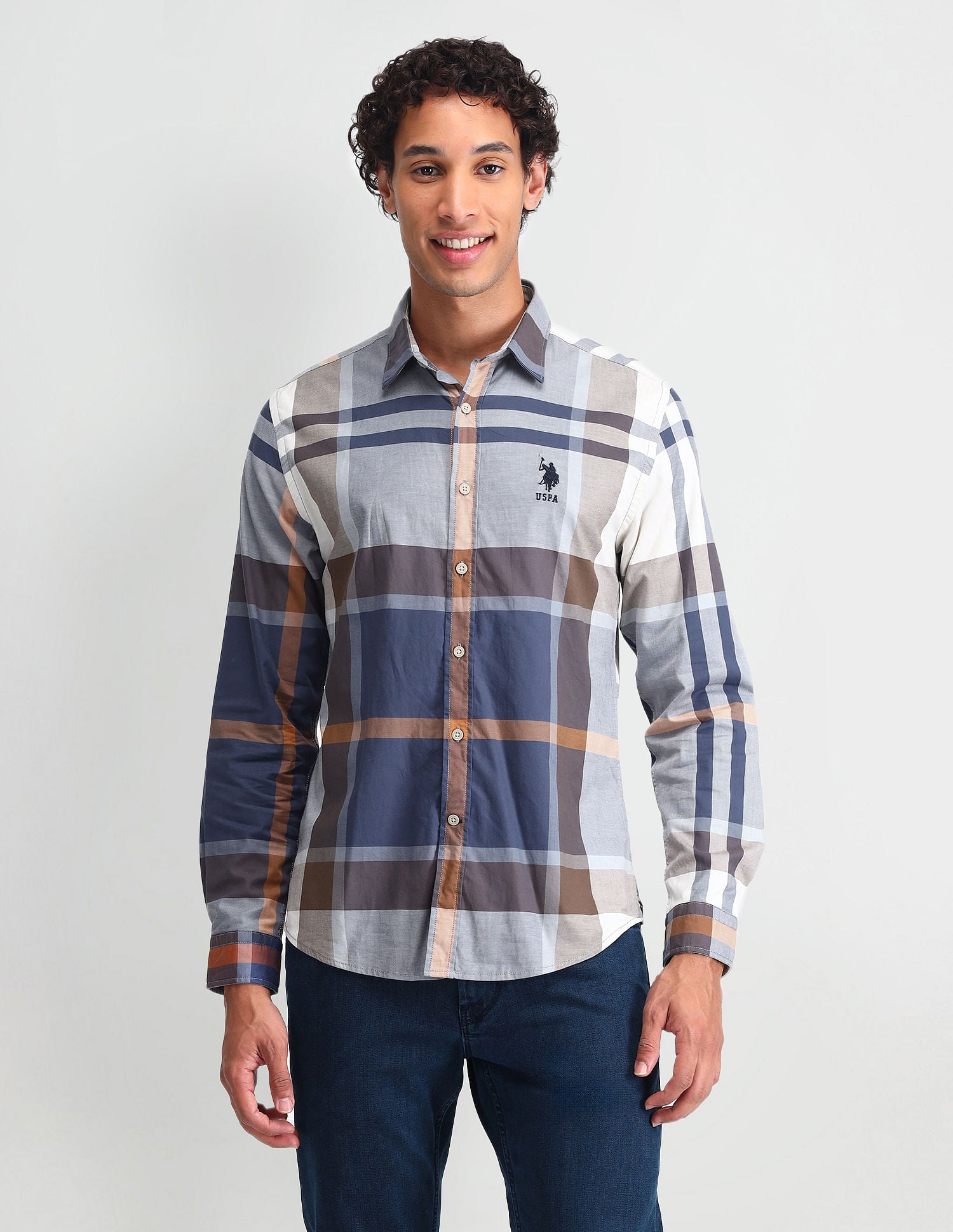 Graph Checked Slim Fit Shirt Light Brown - U.S. Polo Assn. India | Large