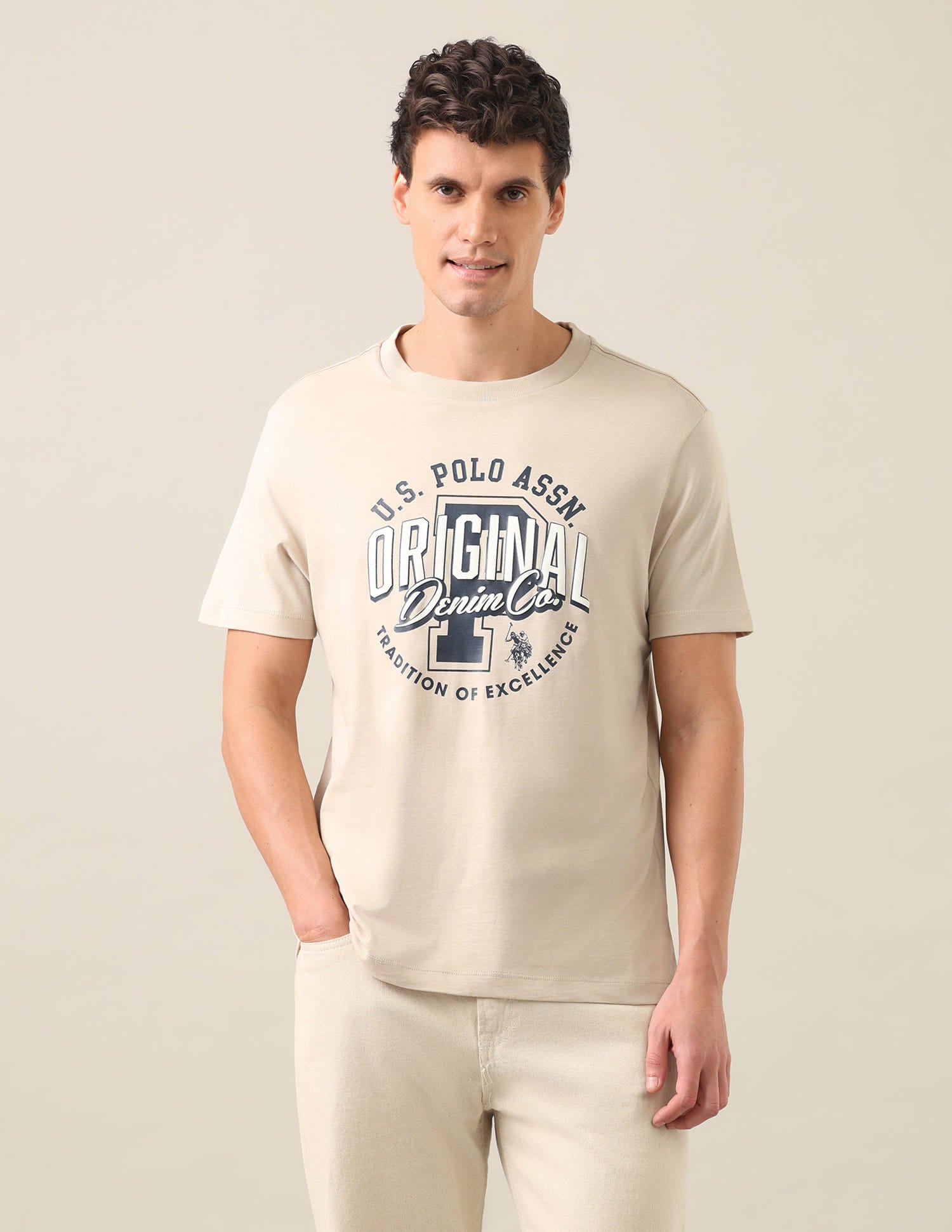 Graphic Printed Regular Fit T-Shirt Beige - U.S. Polo Assn. India | Large
