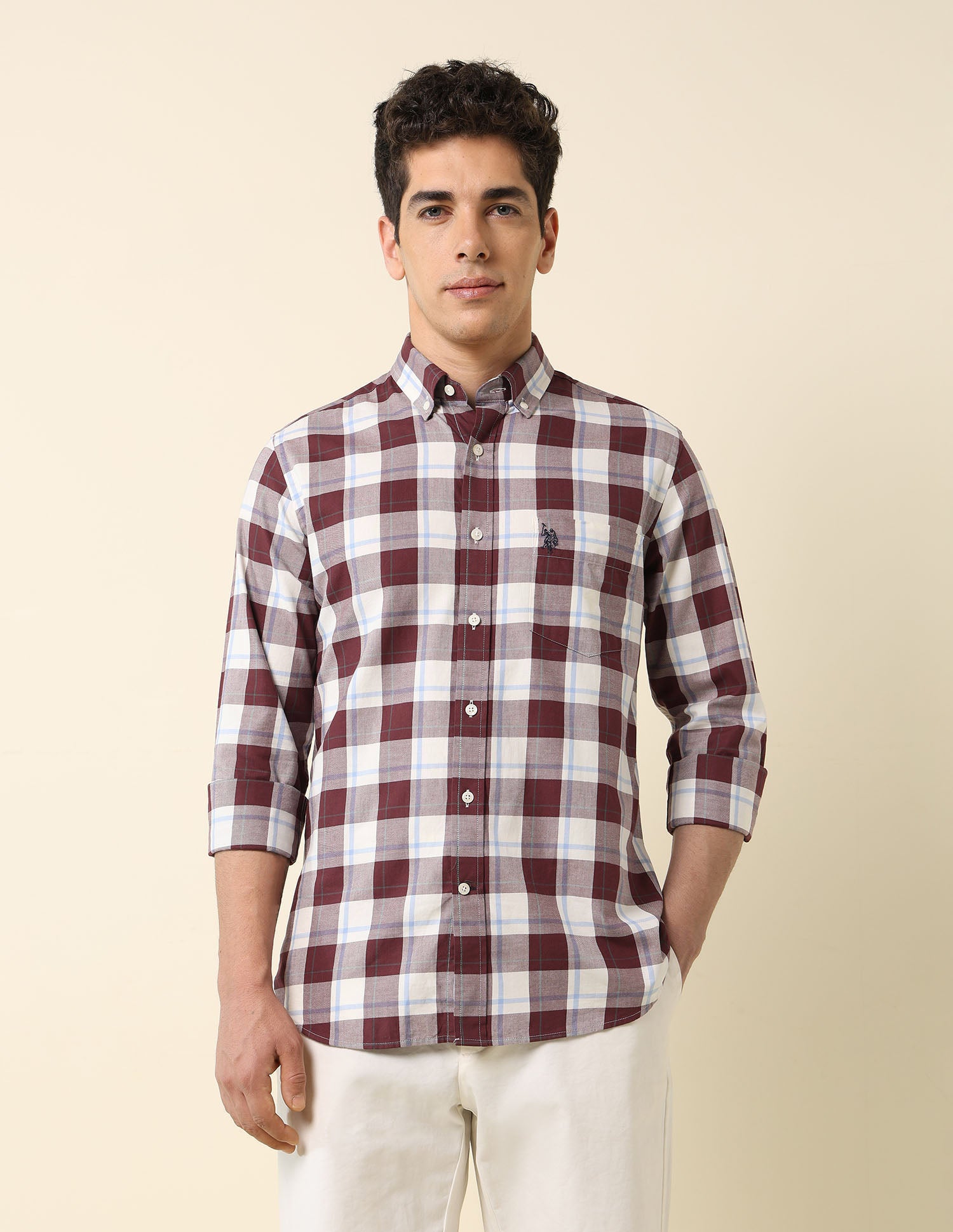 Tartan Checked Tailored Fit Shirt Ivory - U.S. POLO ASSN. | Large