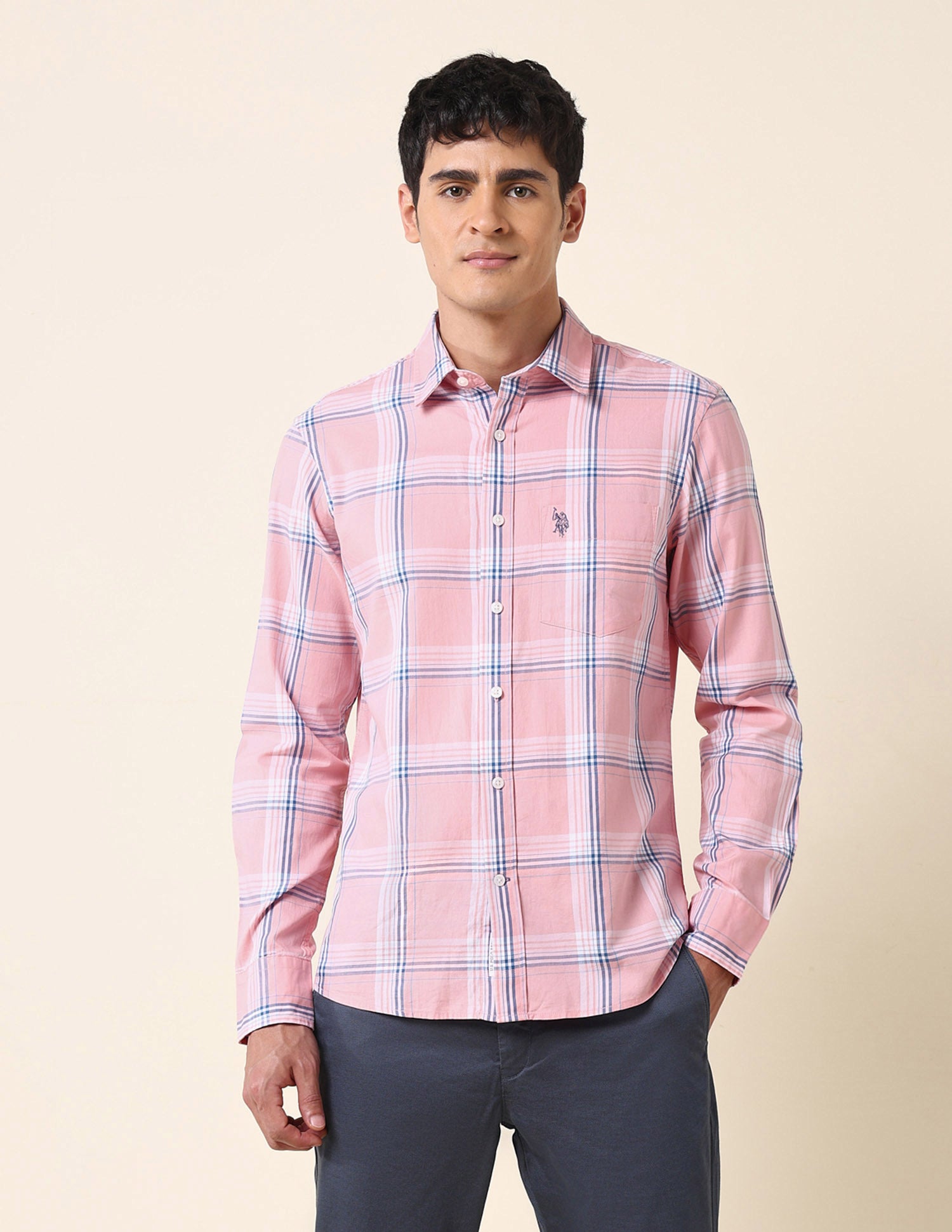 Tartan Checked Tailored Fit Shirt Pink - U.S. Polo Assn. India | Large