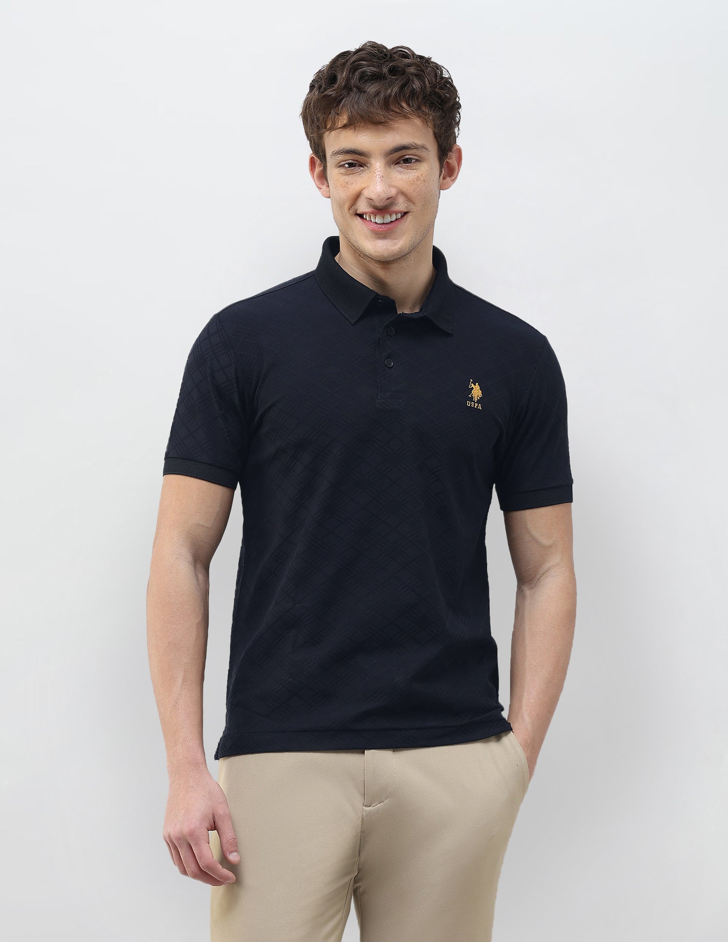 Self Design Geometric Slim Fit Polo Shirt Navy - U.S. Polo Assn. India | Large