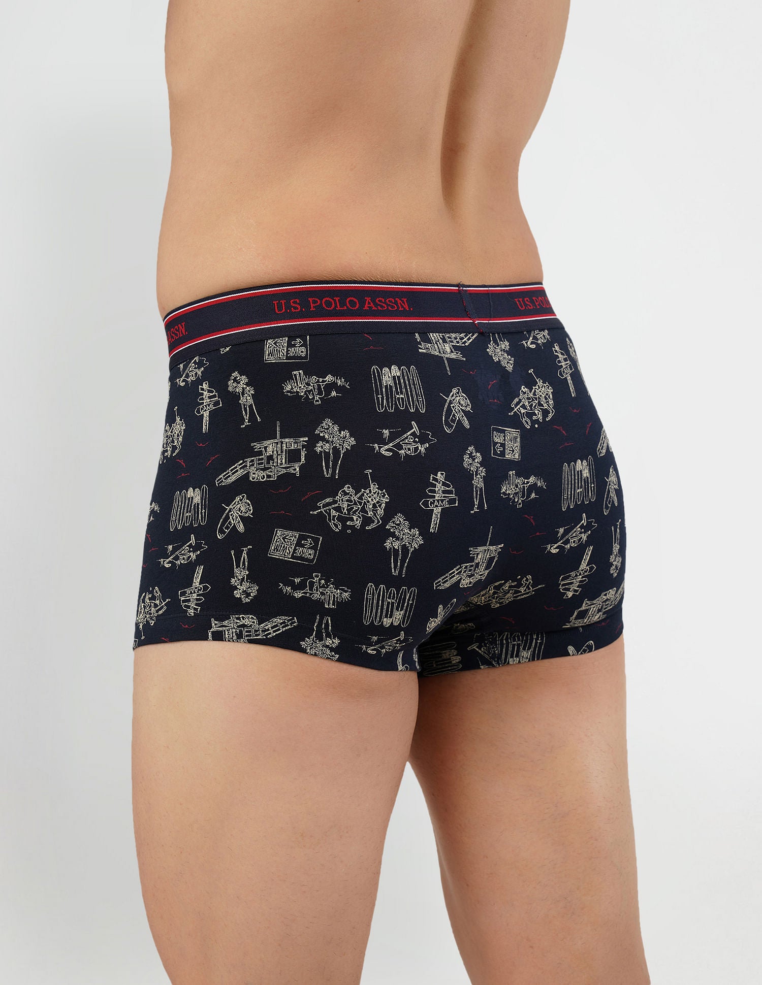 All Over Print Cotton Spandex I616 Trunks - Pack Of 2 Blue and Navy - U.S. POLO ASSN. | Large
