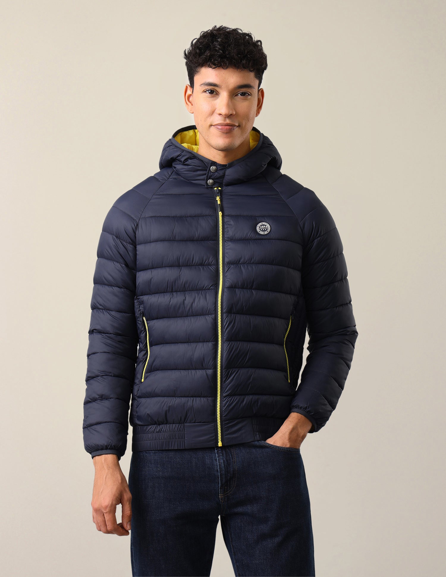 Solid Regular Fit Puffer Jacket Navy - U.S. Polo Assn. India | Large