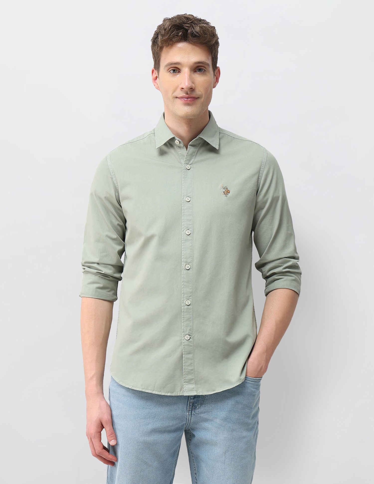 Solid Twill Shirt Light Green - U.S. Polo Assn. India | Large