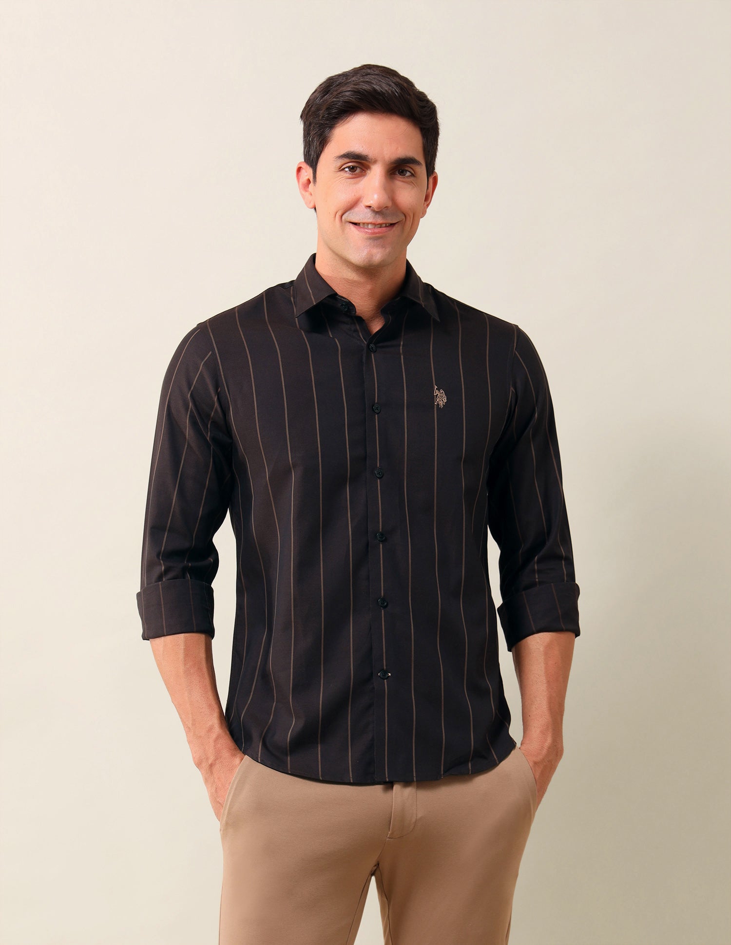 Vertical Striped Tailored Fit Shirt Maroon - U.S. Polo Assn. India | Large