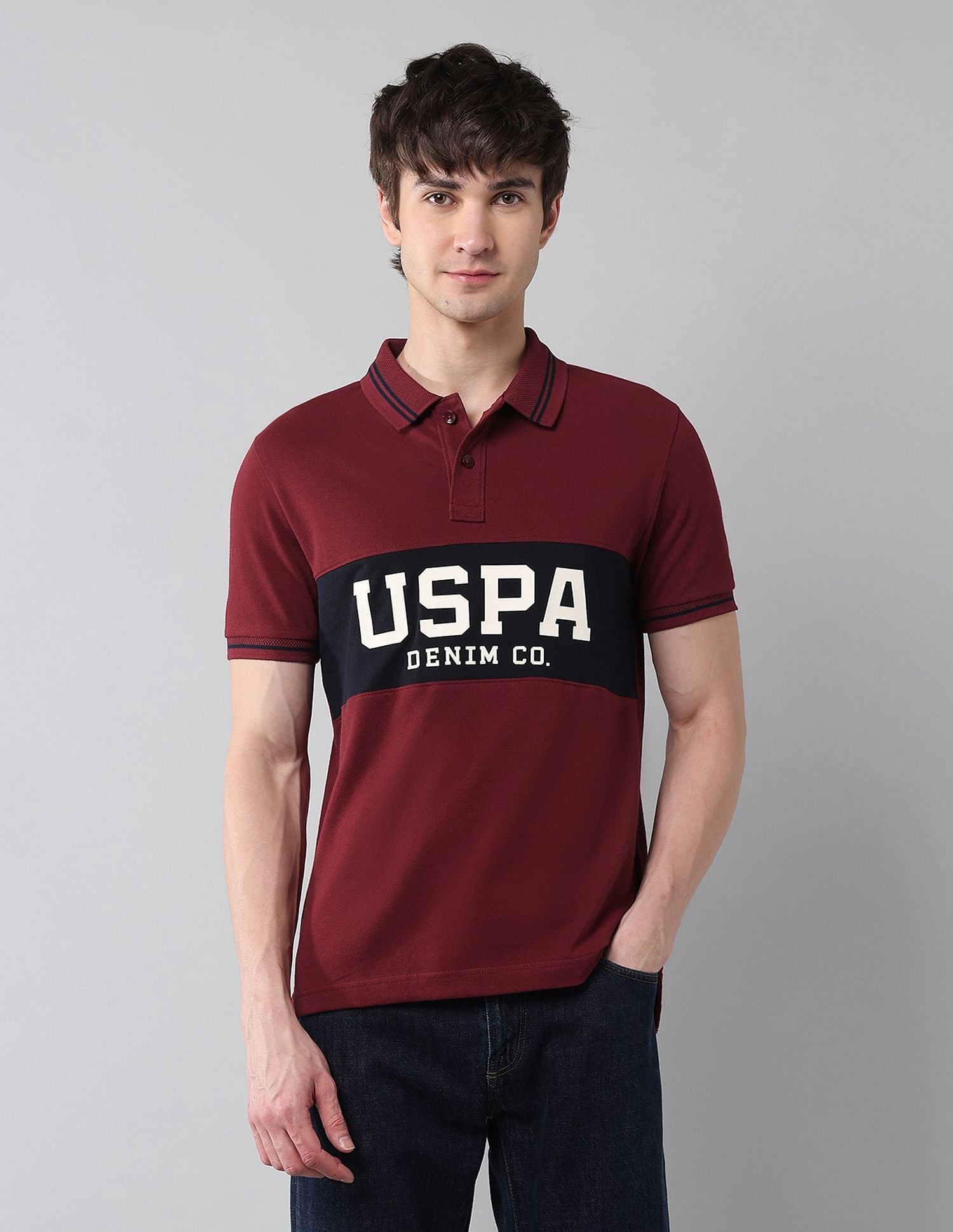 Pure Cotton Muscle Fit Polo Shirt Wine - U.S. Polo Assn. India | Large
