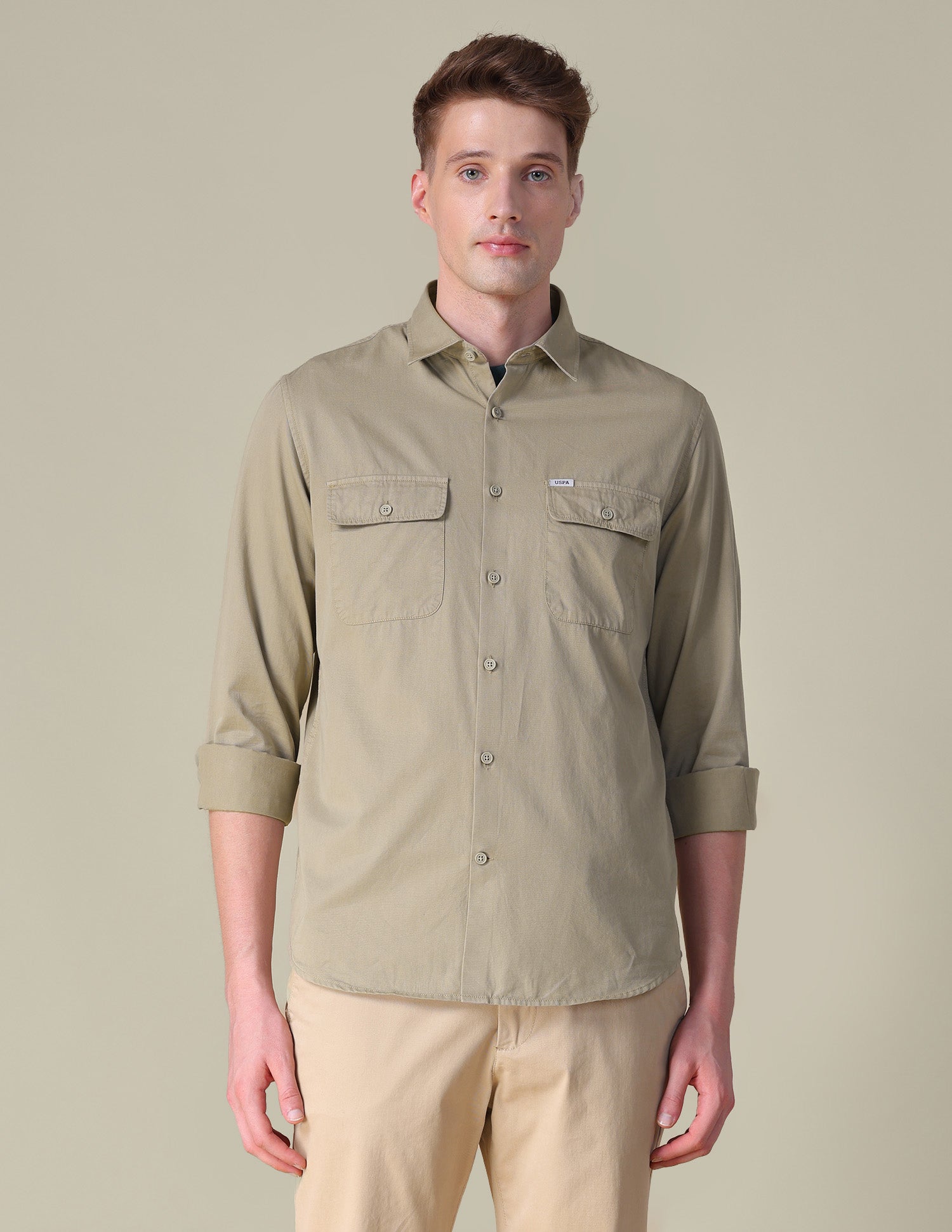 Twill Slim Fit Shirt Khaki - U.S. POLO ASSN. | Large
