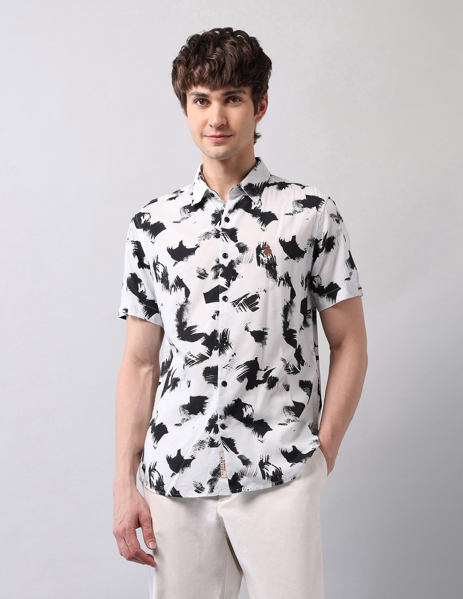 Abstract Printed Regular Fit Shirt White - U.S. Polo Assn. India | Large
