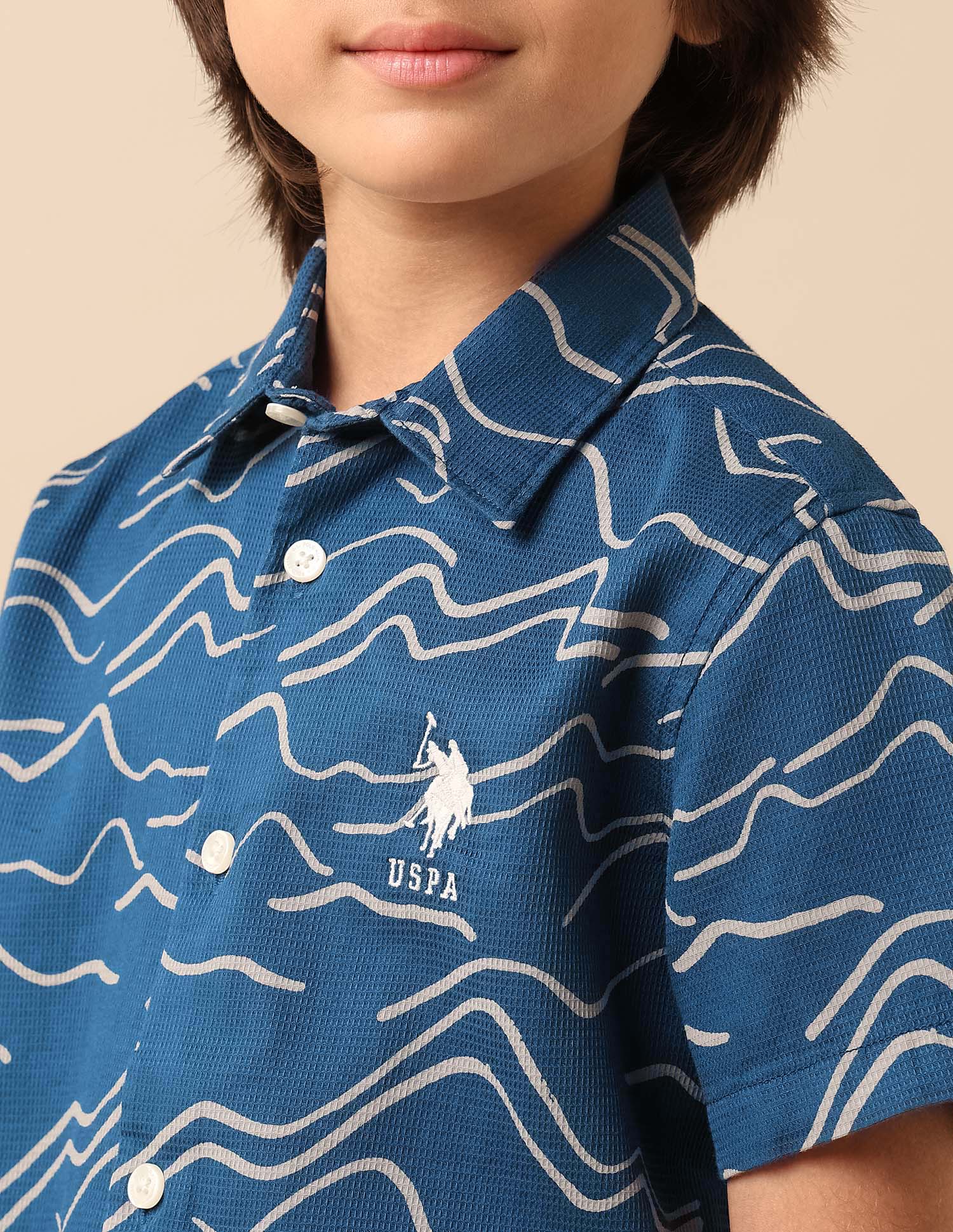 Boys Abstract Printed Pure Cotton Shirt Blue - U.S. POLO ASSN. | Large