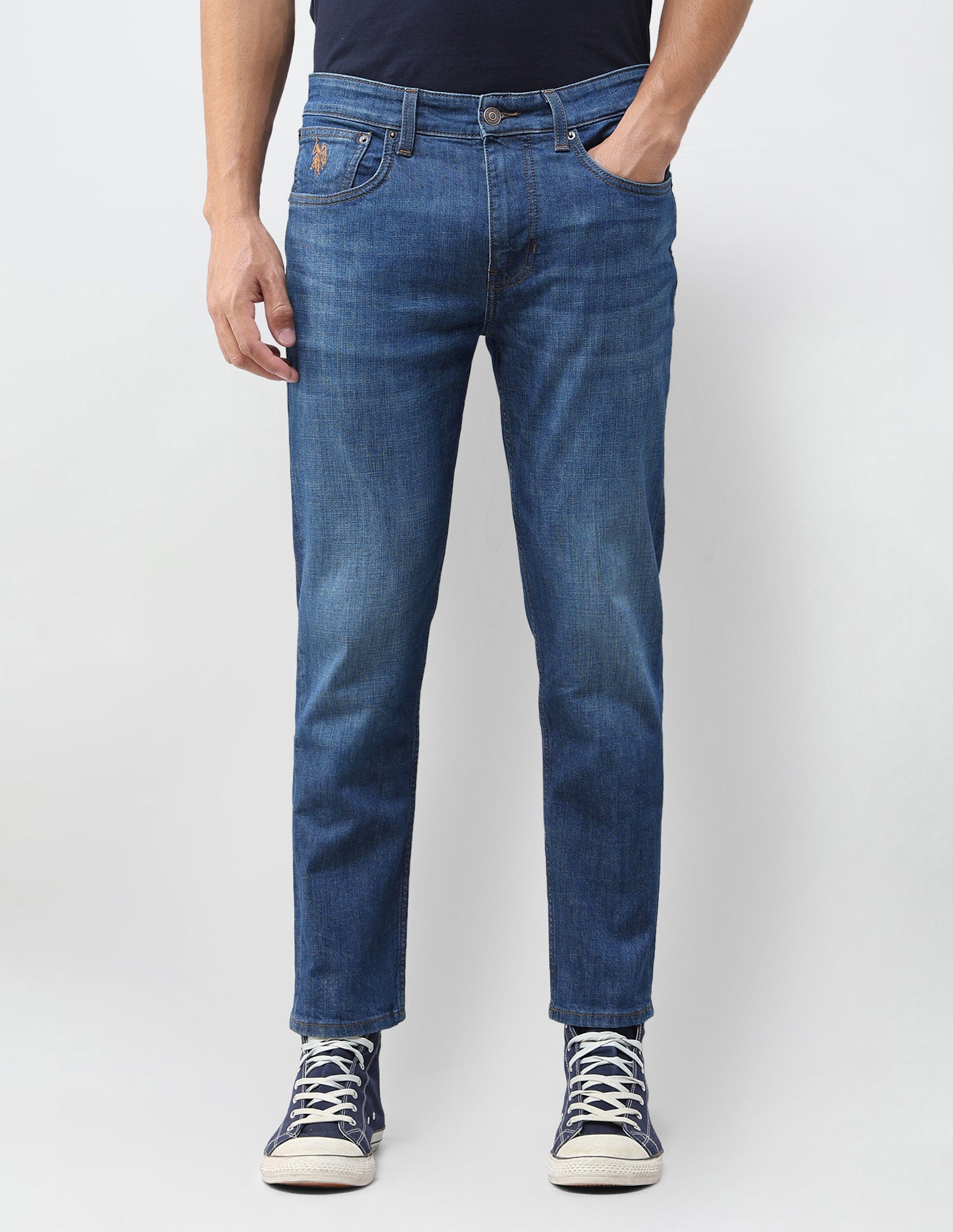 Cole Comfort Cropped Fit Blue Jeans Mid Blue - U.S. Polo Assn. India | Large