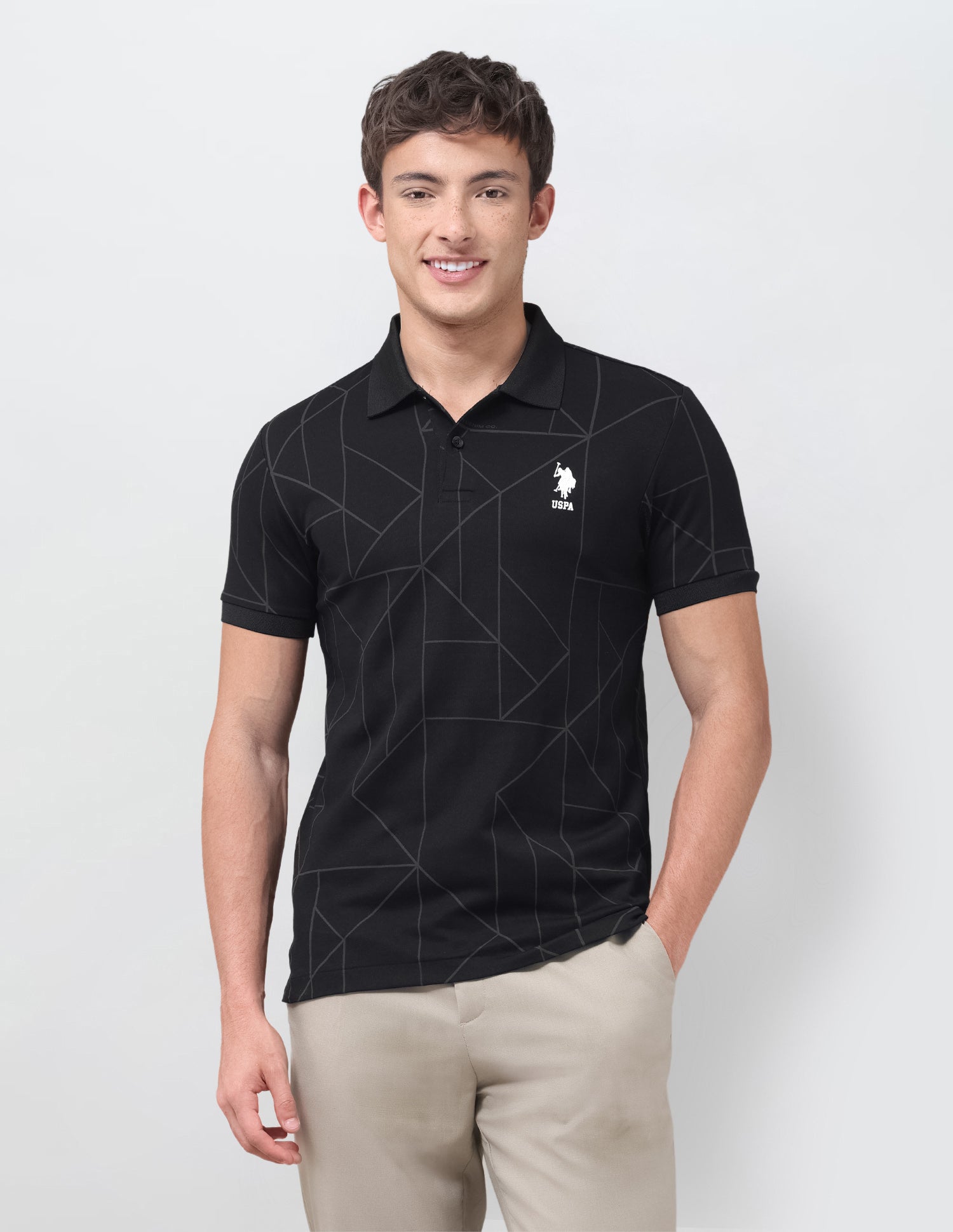 Geometric Printed Slim Fit Polo Shirt Black - U.S. Polo Assn. India | Large