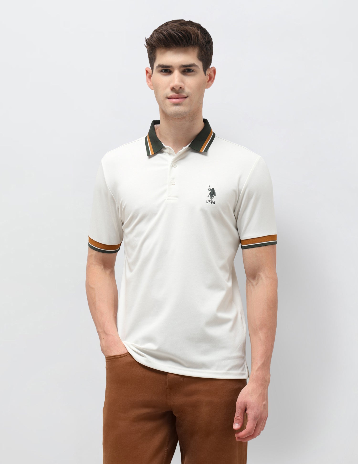 Solid Slim Fit Polo Shirt Off White - U.S. Polo Assn. India | Large