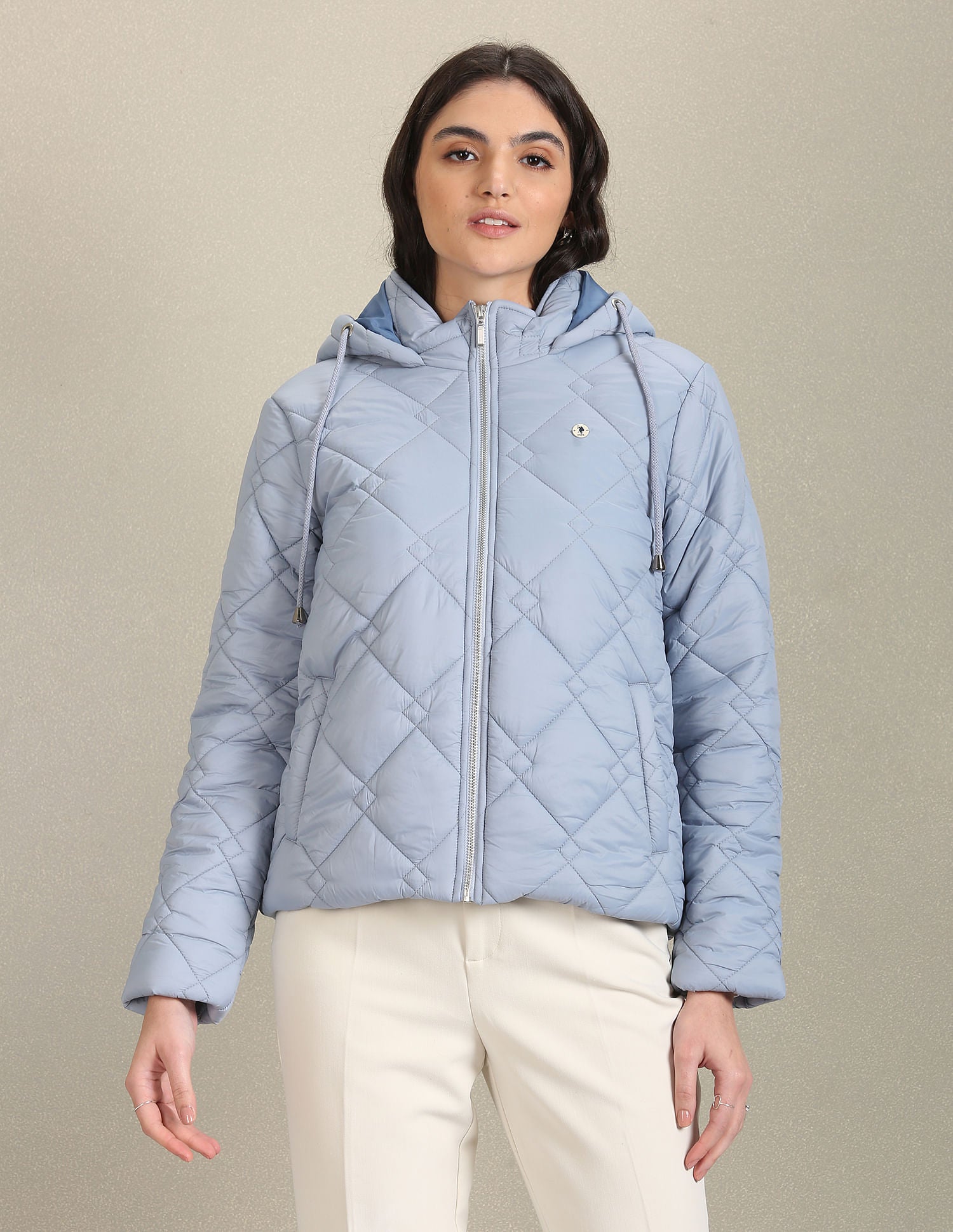 Solid Quilted Jacket Light Blue - U.S. Polo Assn. India | Large