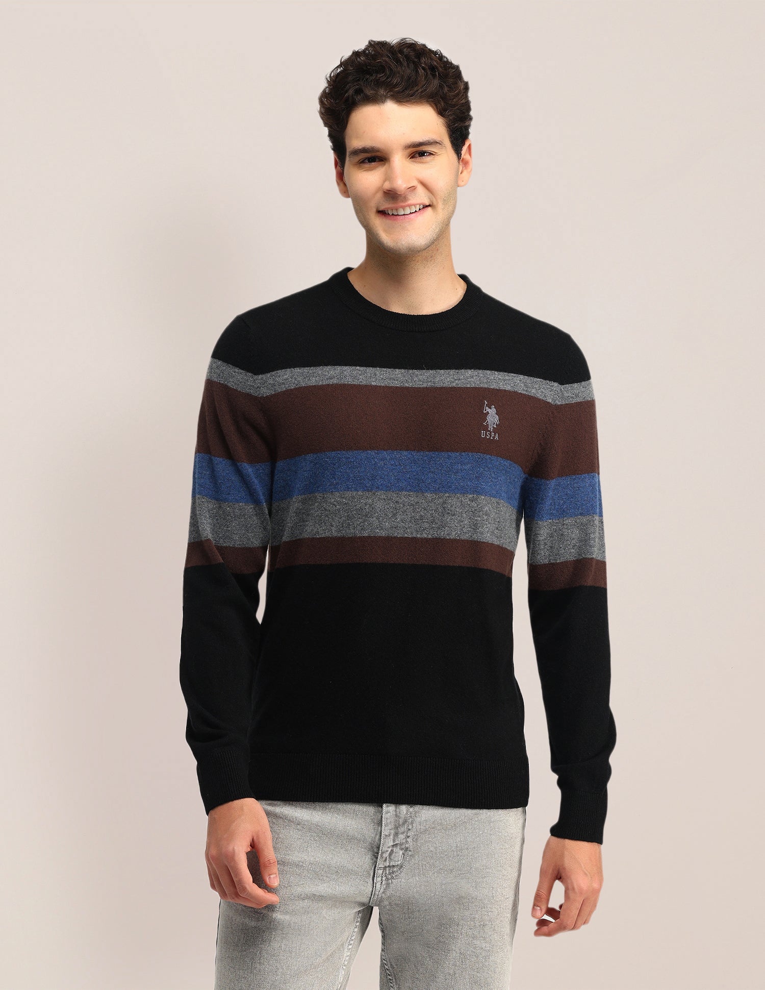 Horizontal Striped Regular Fit Sweater Grey - U.S. POLO ASSN. | Large