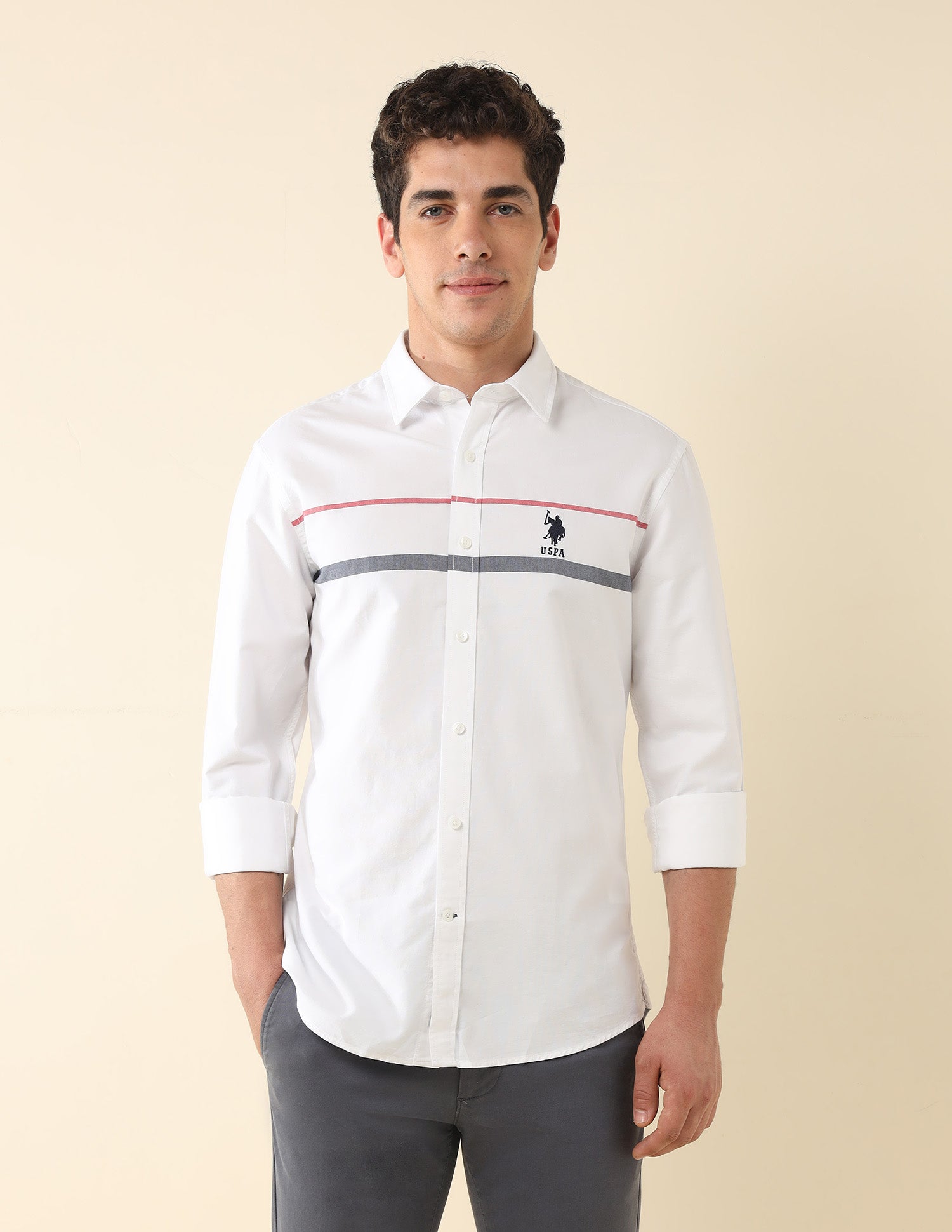Tailored Fit Horizontal Striped Shirt White - U.S. POLO ASSN. | Large