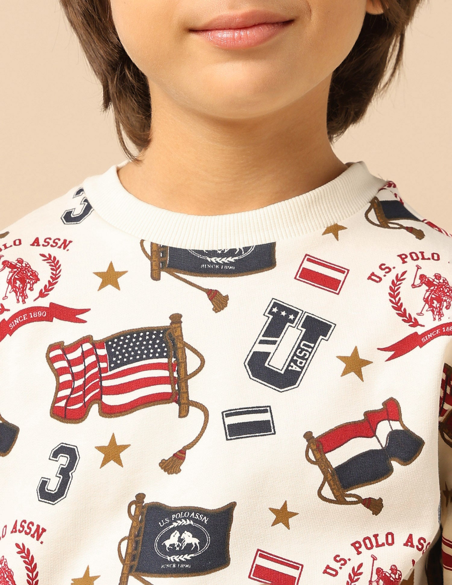 Boys Brand Printed Regular Fit Sweatshirt White - U.S. POLO ASSN. | Large