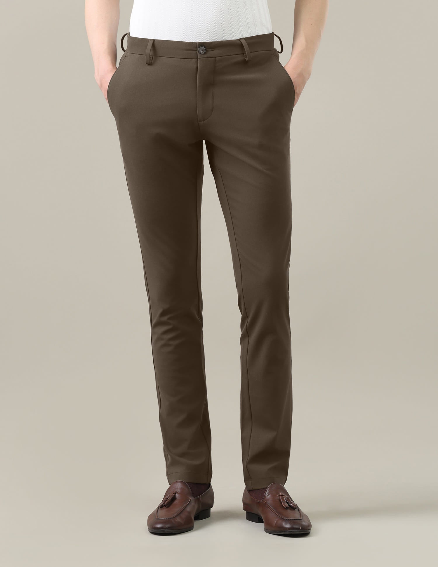 Satin Austin Slim Fit Trousers Brown - U.S. Polo Assn. India | Large