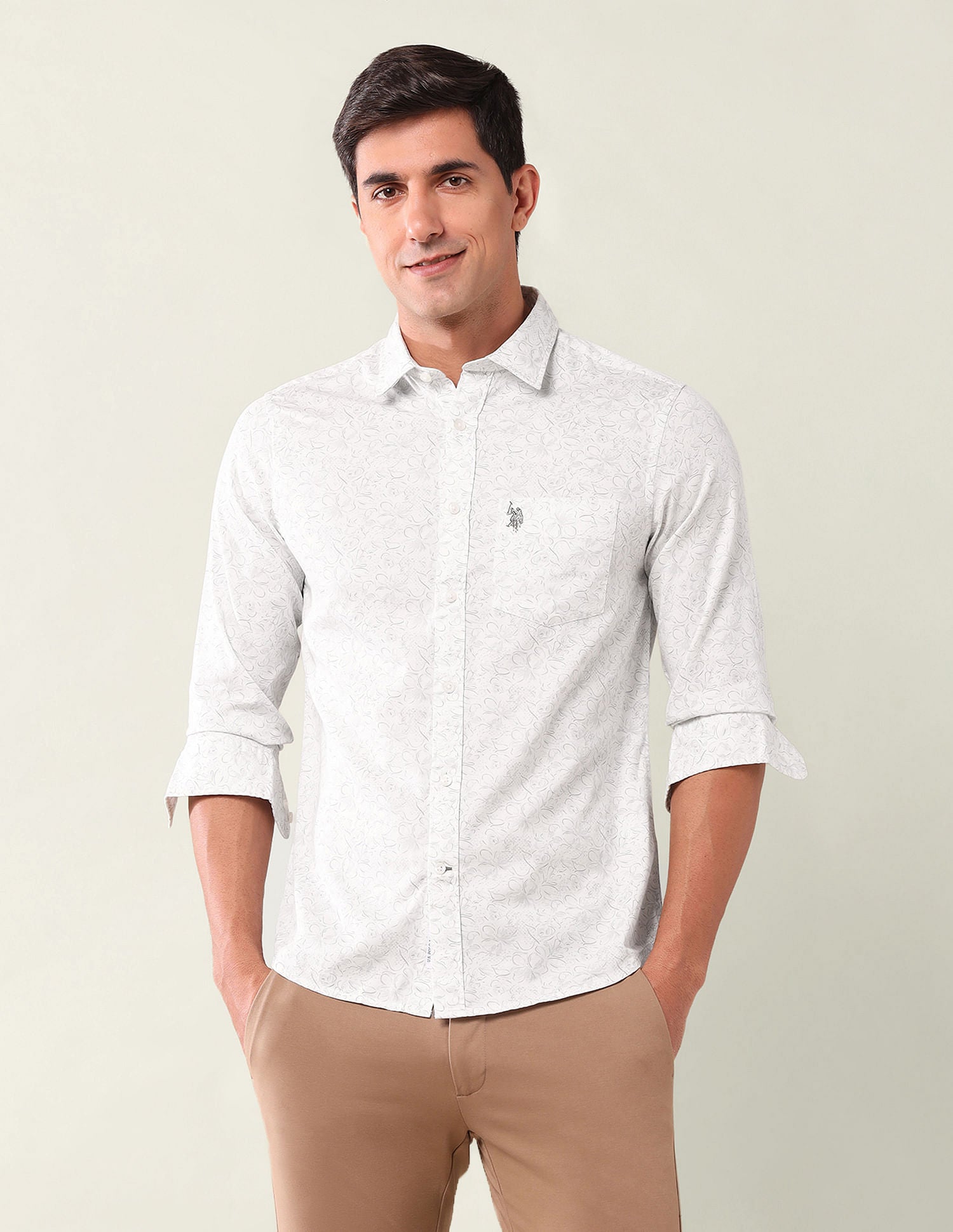 Tailored Fit Printed Shirt White - U.S. Polo Assn. India | Large