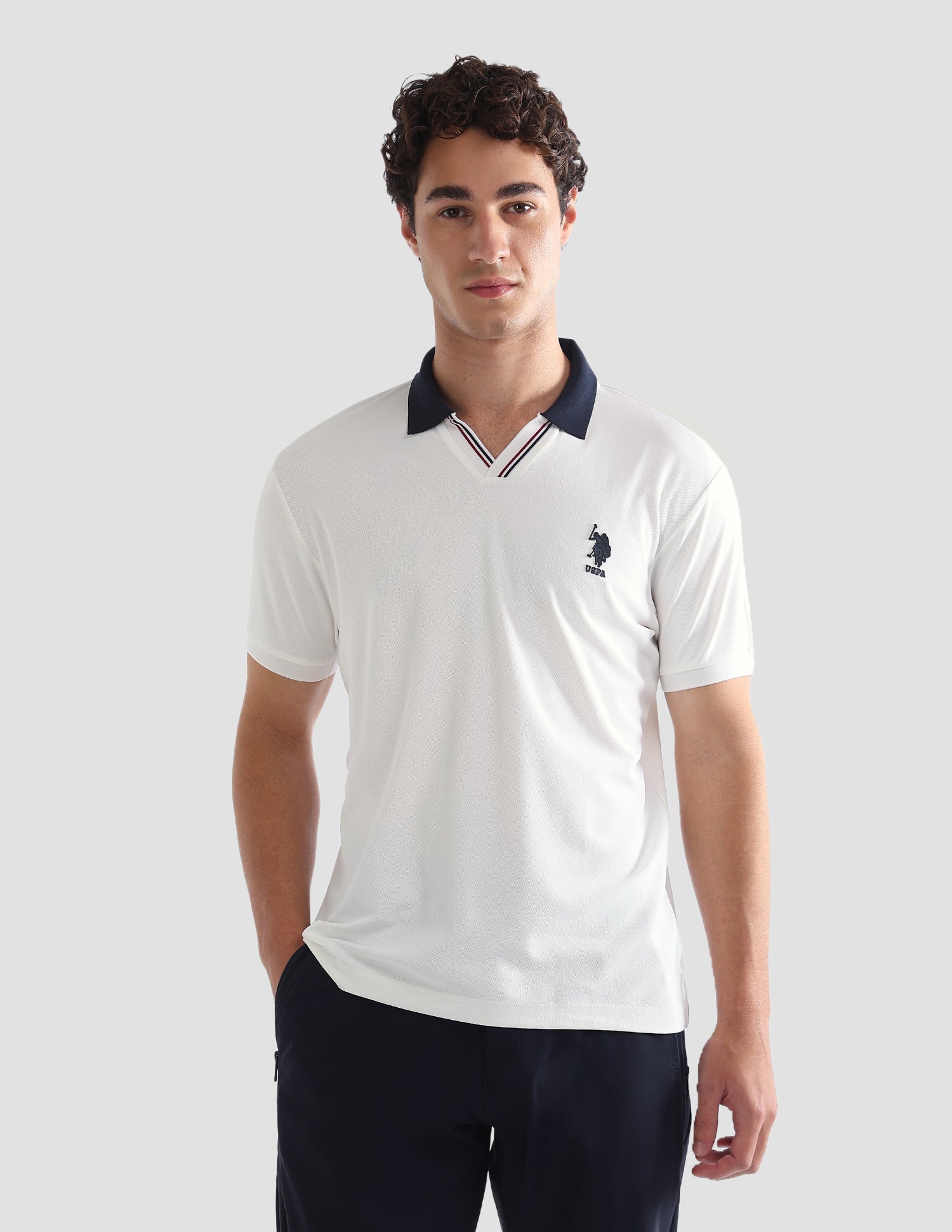 Solid Slim Fit Active Polo Shirt Off White - U.S. Polo Assn. India | Large