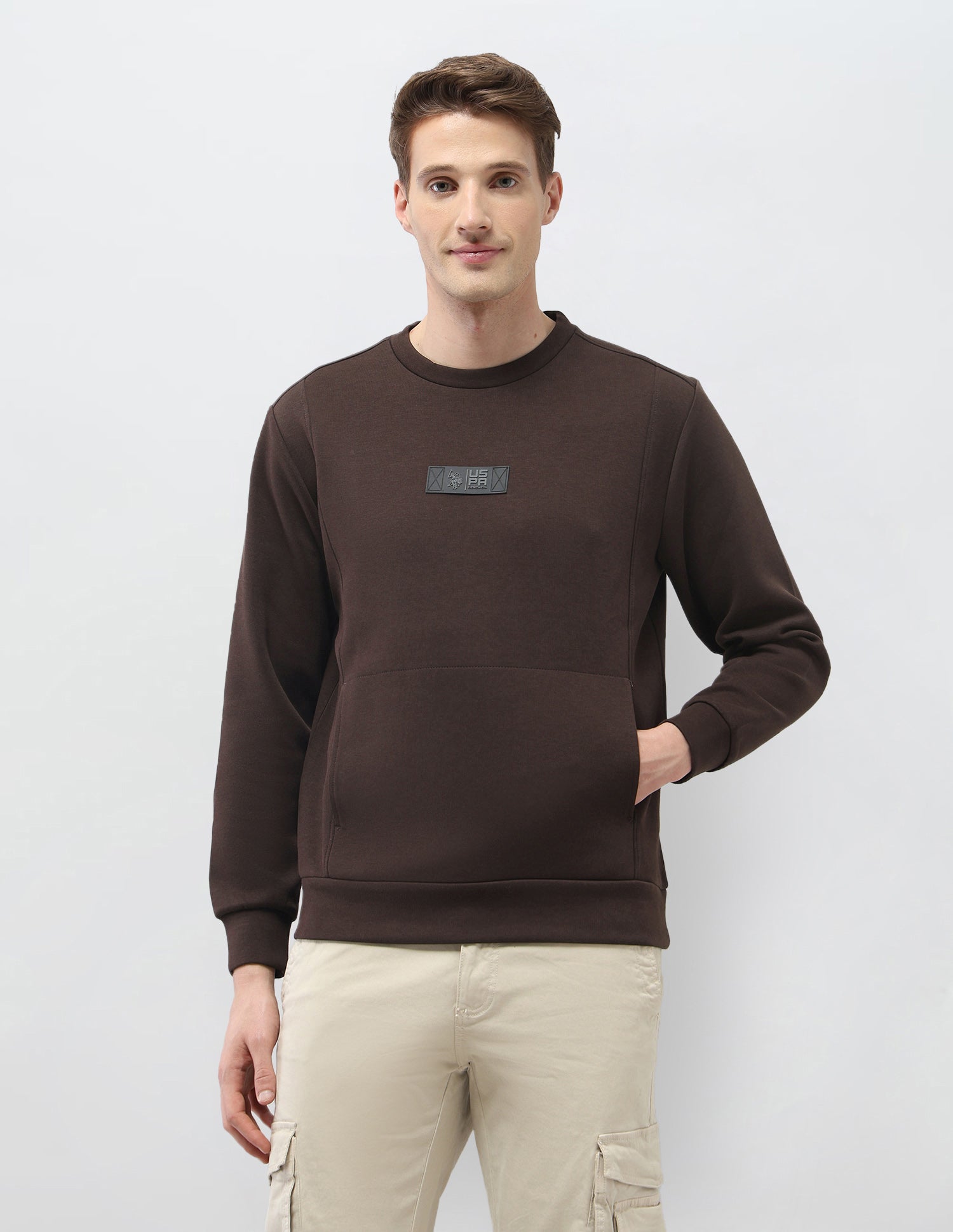 Solid Regular Fit Sweatshirt Dark Brown - U.S. Polo Assn. India | Large