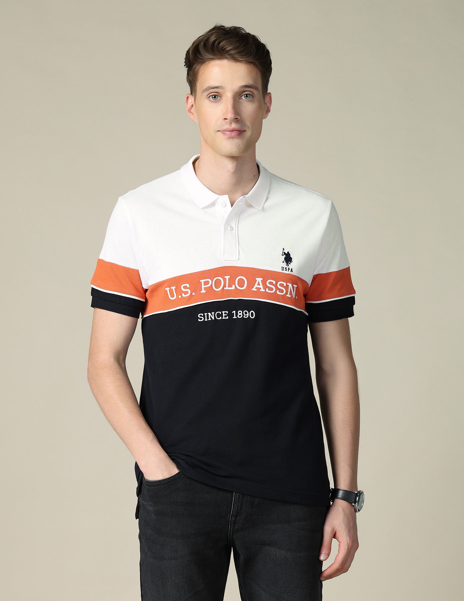 Brand Embroidered Regular Fit Polo Shirt Ivory - U.S. POLO ASSN. | Large