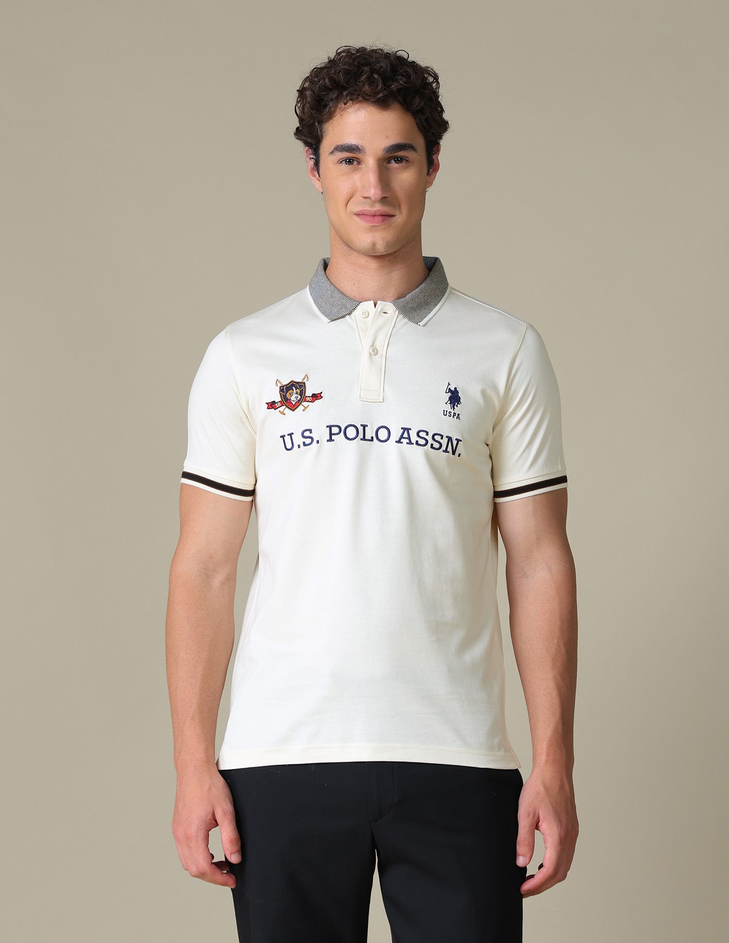 Brand Embroidered Regular Fit Polo Shirt Off White - U.S. Polo Assn. India | Large