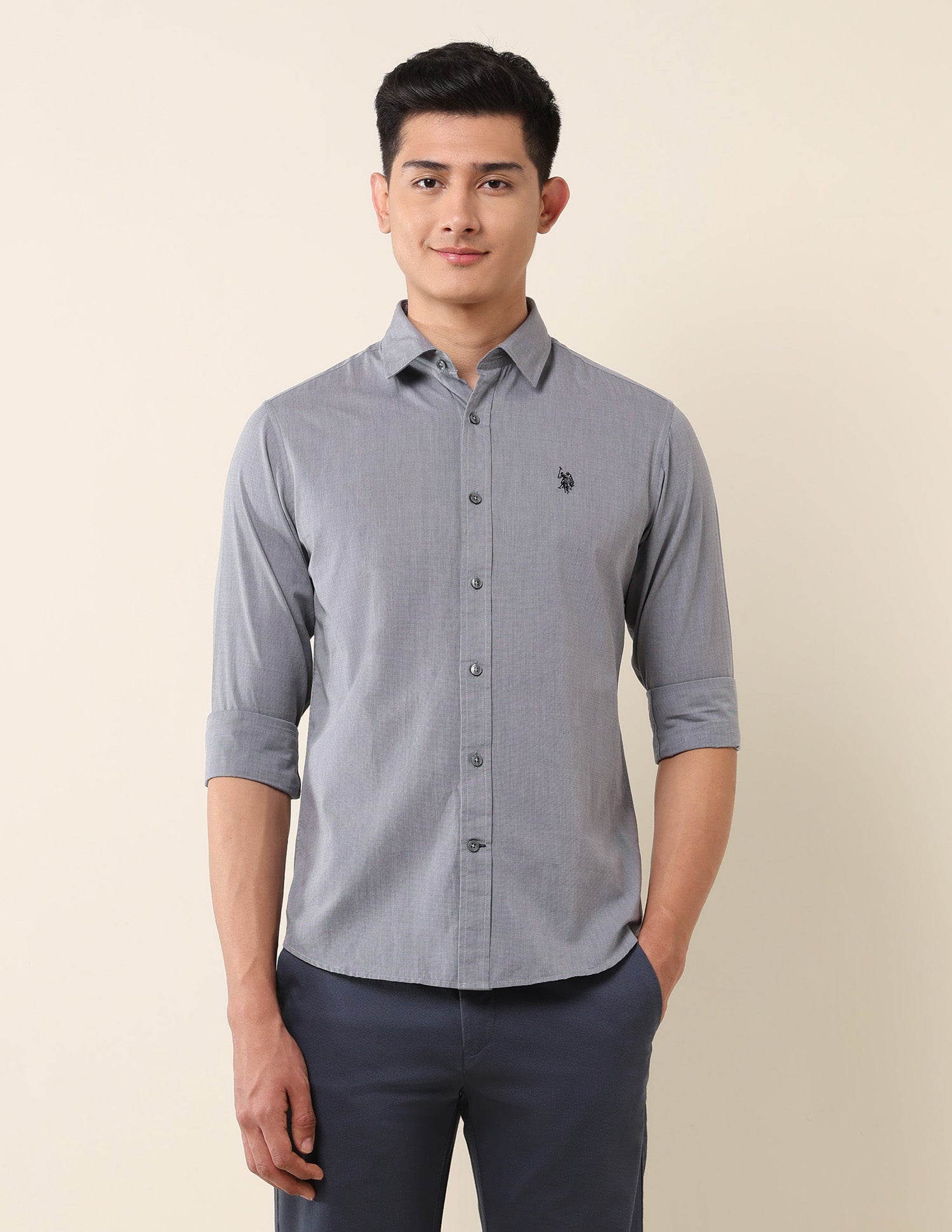 Tailored Fit Pure Cotton Shirt Grey - U.S. Polo Assn. India | Large