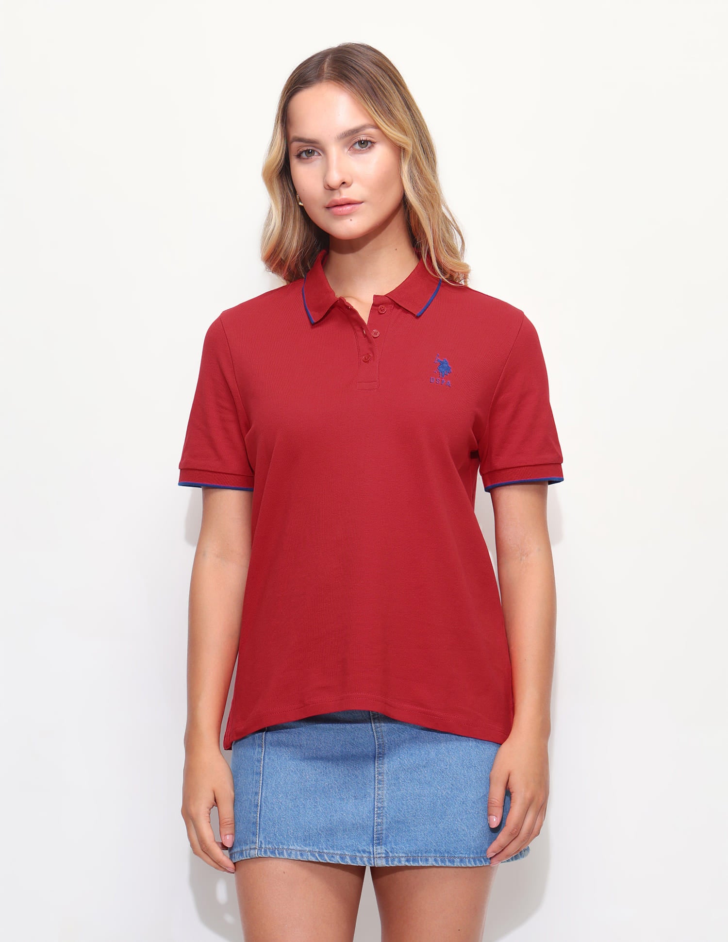 Solid Tipped Collar Regular Fit Polo Shirt Red - U.S. Polo Assn. India | Large