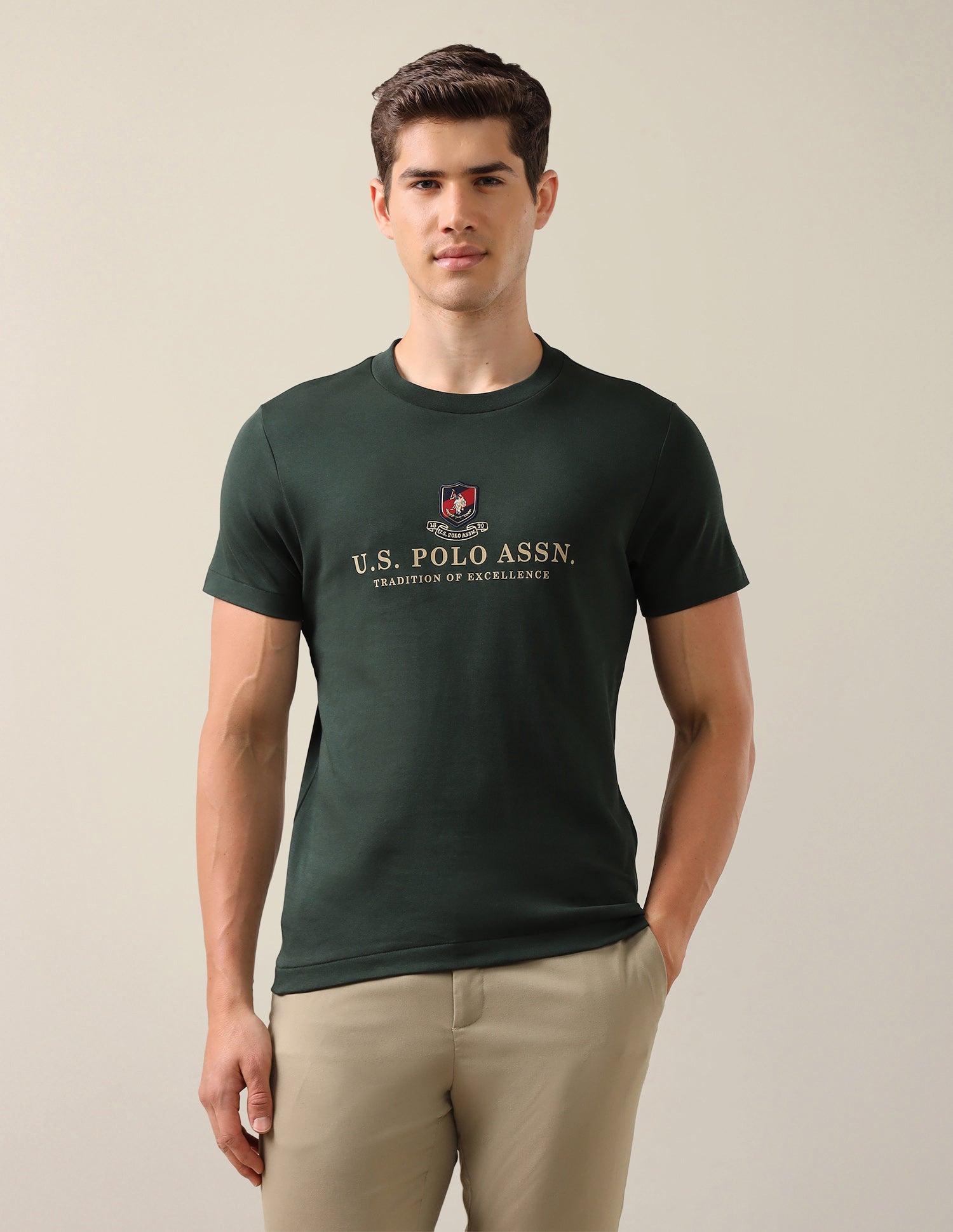 Brand Printed Slim Fit T-Shirt Dark Green - U.S. Polo Assn. India | Large