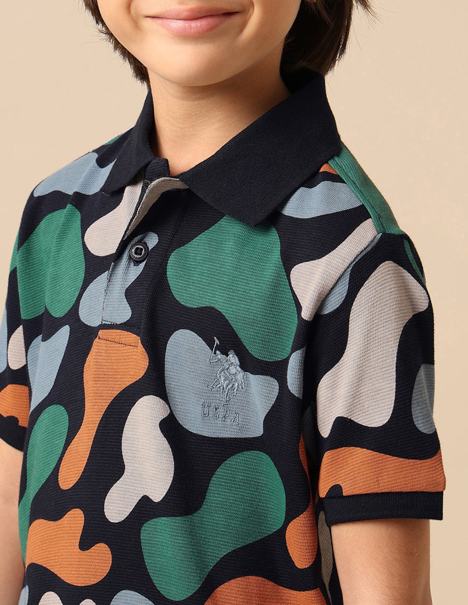 Boys Abstract Printed Regular Fit Polo Shirt Navy - U.S. POLO ASSN. | Large