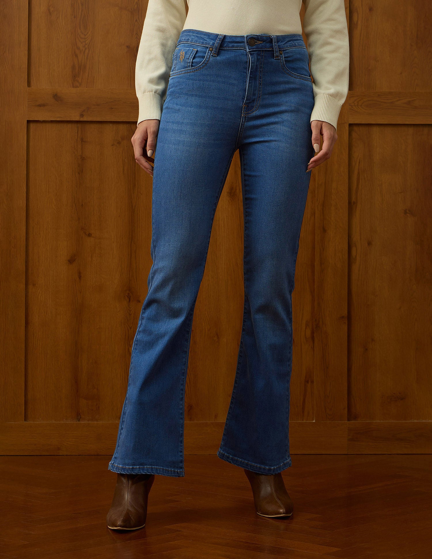 High Rise Flared Fit Jeans Mid Blue - U.S. POLO ASSN. | Large