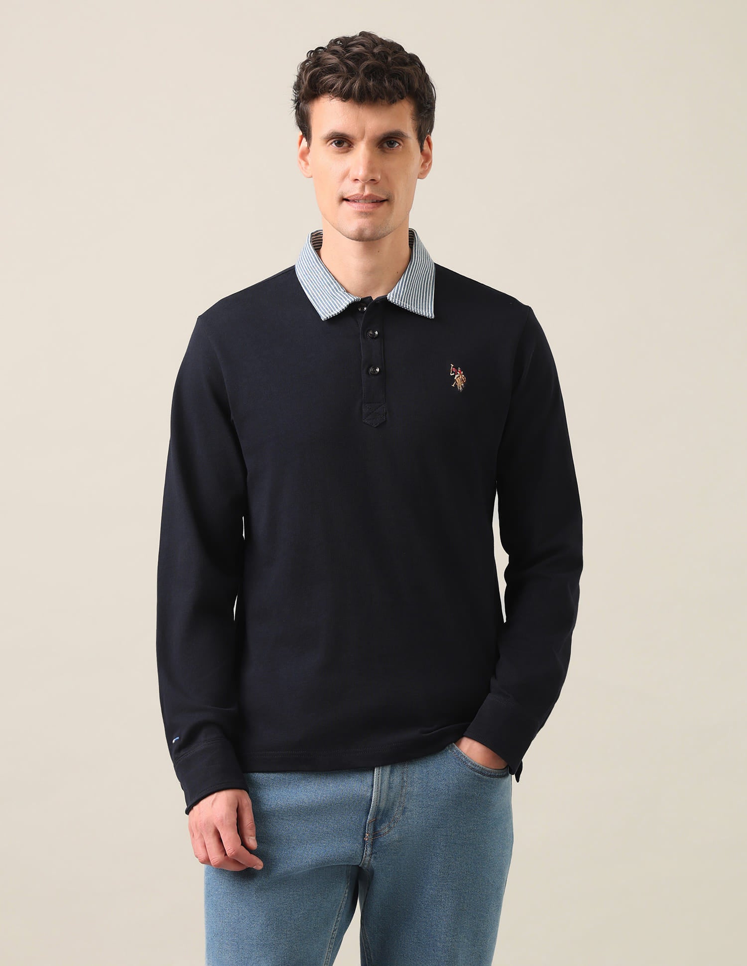 Solid Slim Fit Polo Shirt Navy - U.S. Polo Assn. India | Large