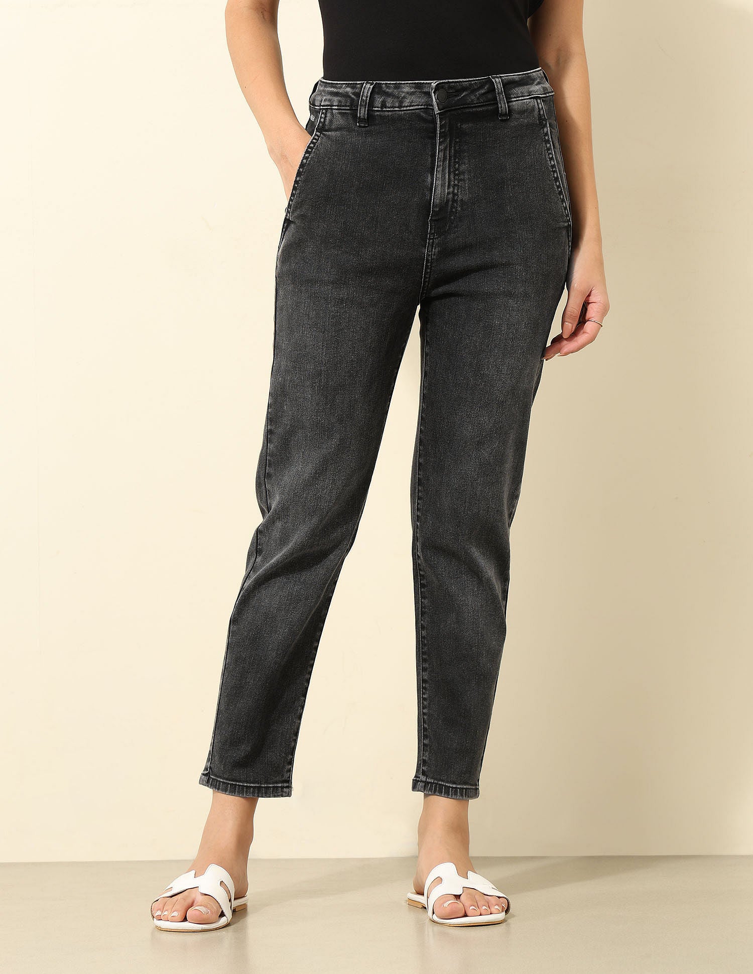 High Rise Mom Fit Jeans Charcoal - U.S. POLO ASSN. | Large