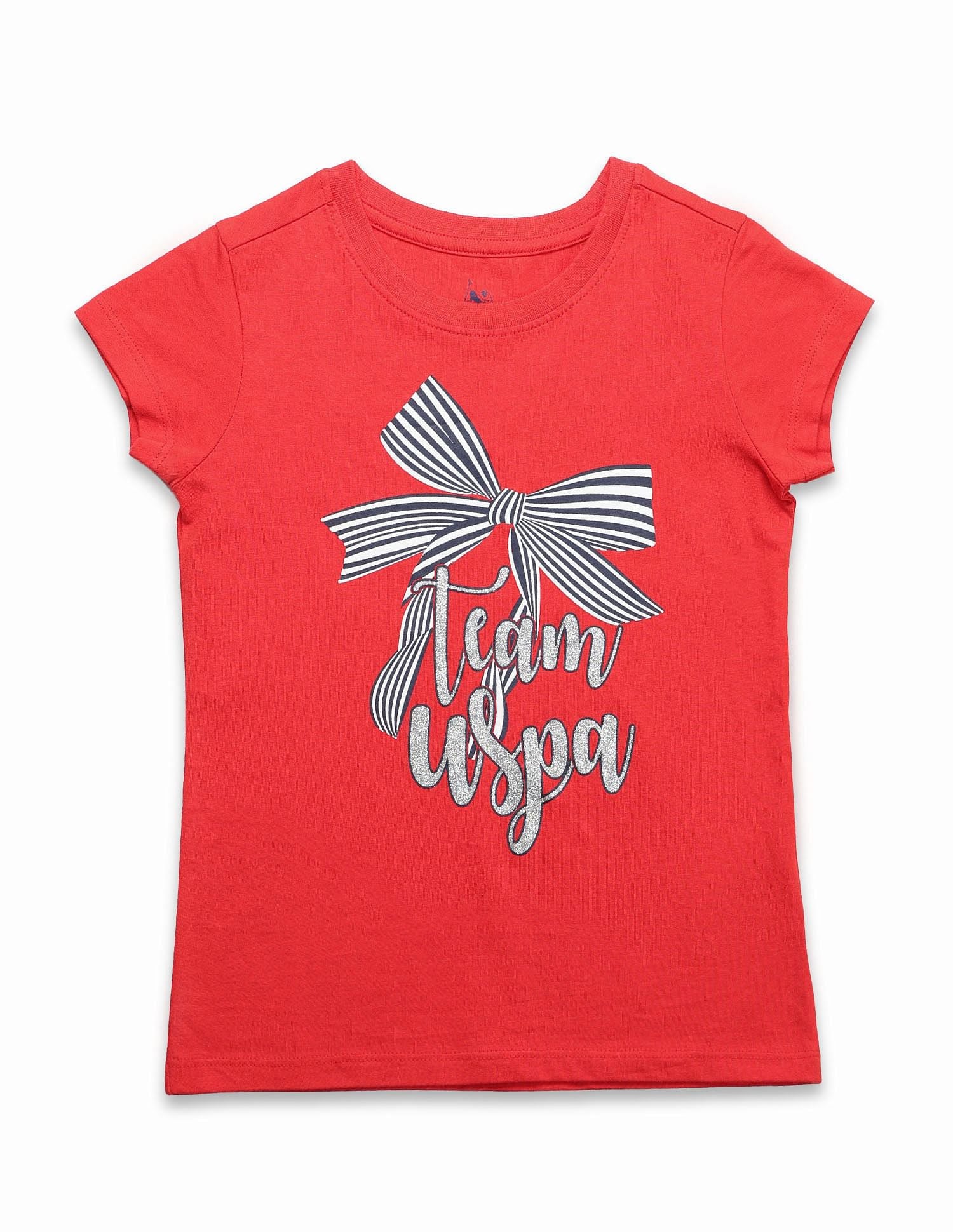 Girls Bow Print Regular Fit T-Shirt Red - U.S. POLO ASSN. | Large