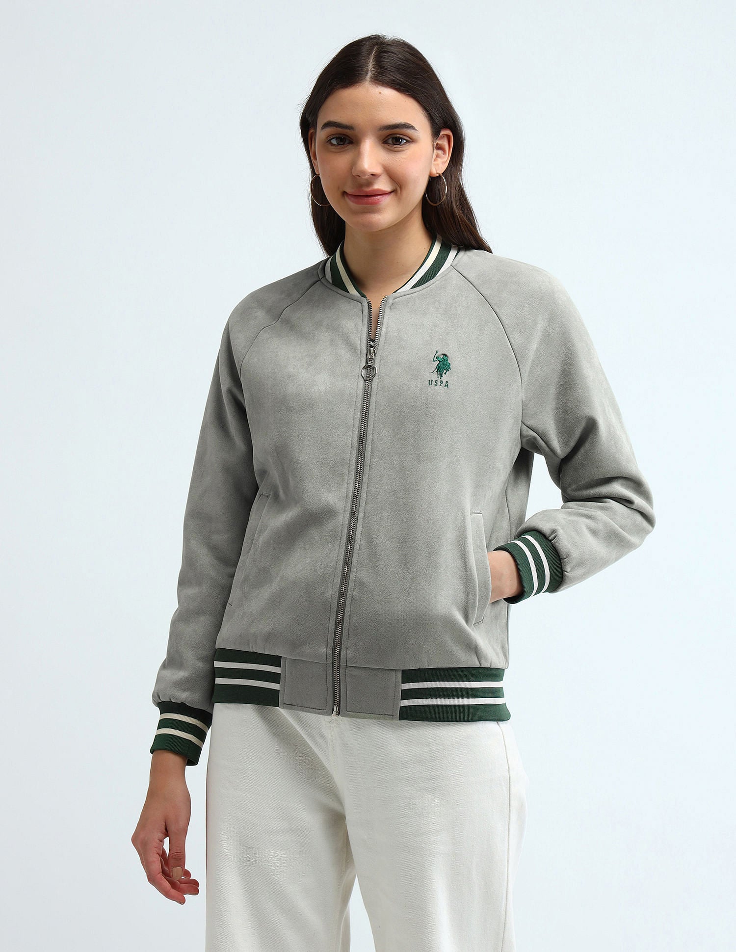 Varsity Suede Jacket Mint - U.S. POLO ASSN. | Large