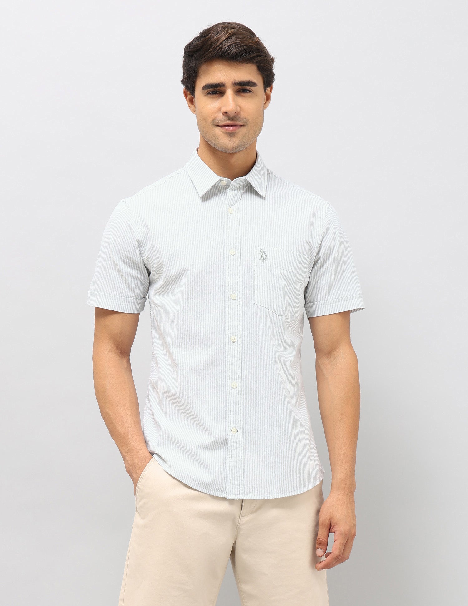 Vertical Striped Oxford Shirt Light Green - U.S. POLO ASSN. | Large