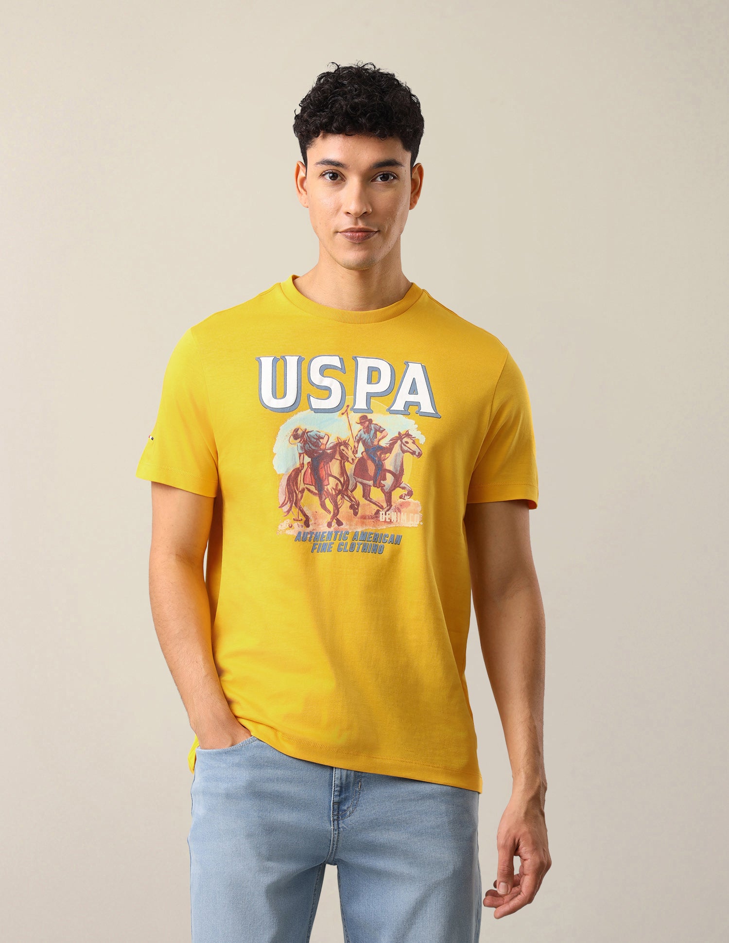 Graphic Brand Printed Slim Fit T-Shirt Yellow - U.S. Polo Assn. India | Large
