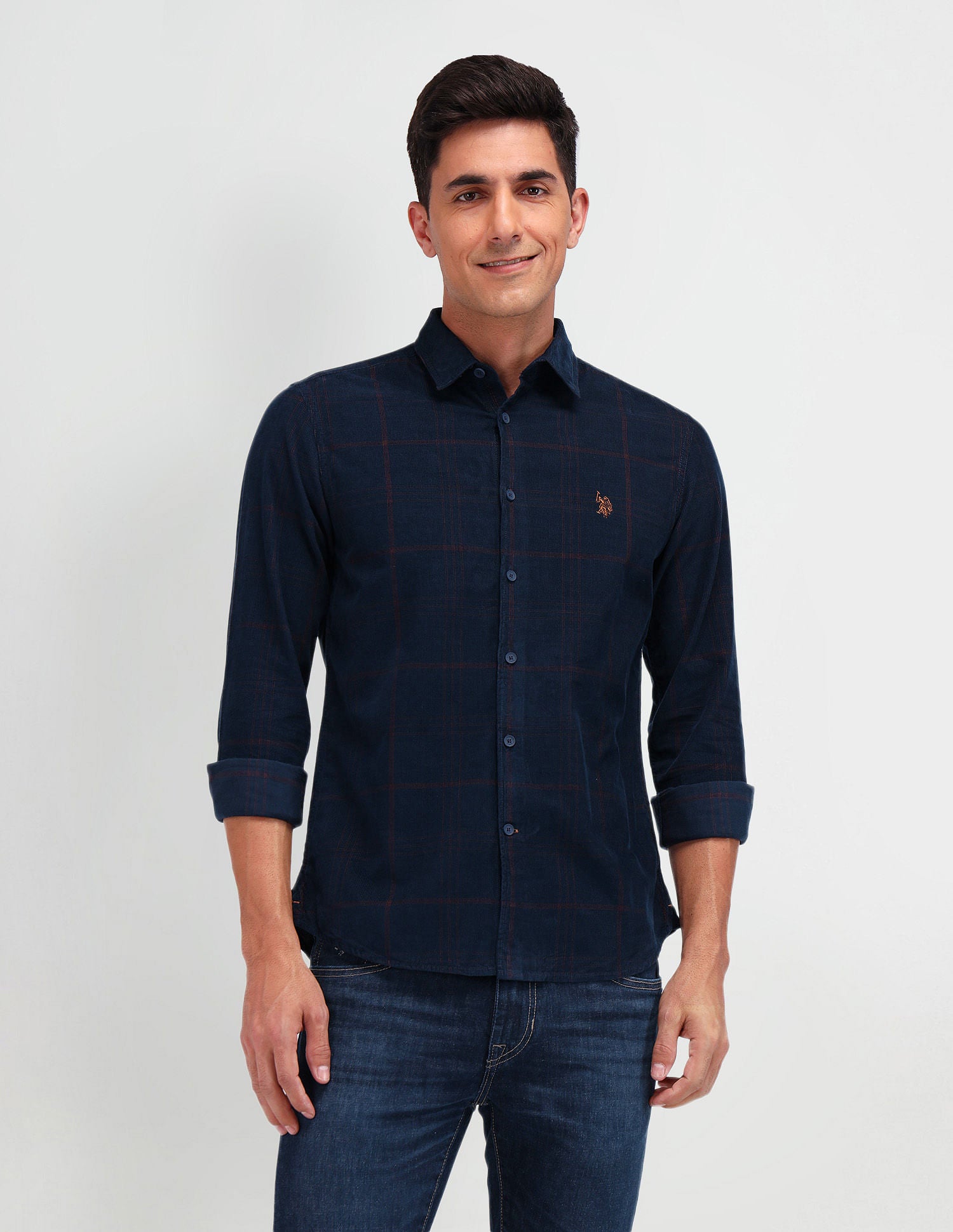 Slim Fit Corduroy Shirt Navy - U.S. Polo Assn. India | Large