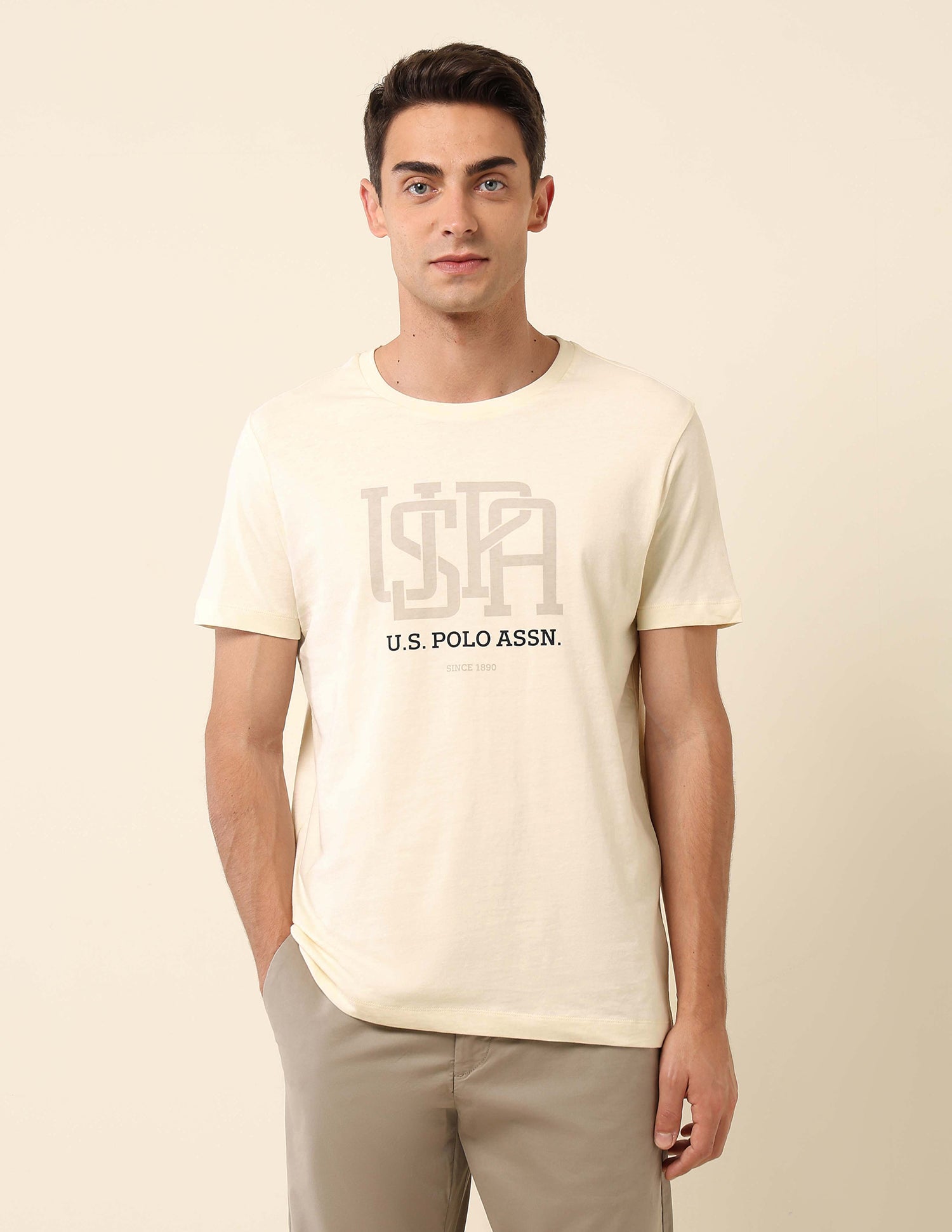 Pure Cotton Slim Fit T- Shirt Off-White - U.S. Polo Assn. India | Large