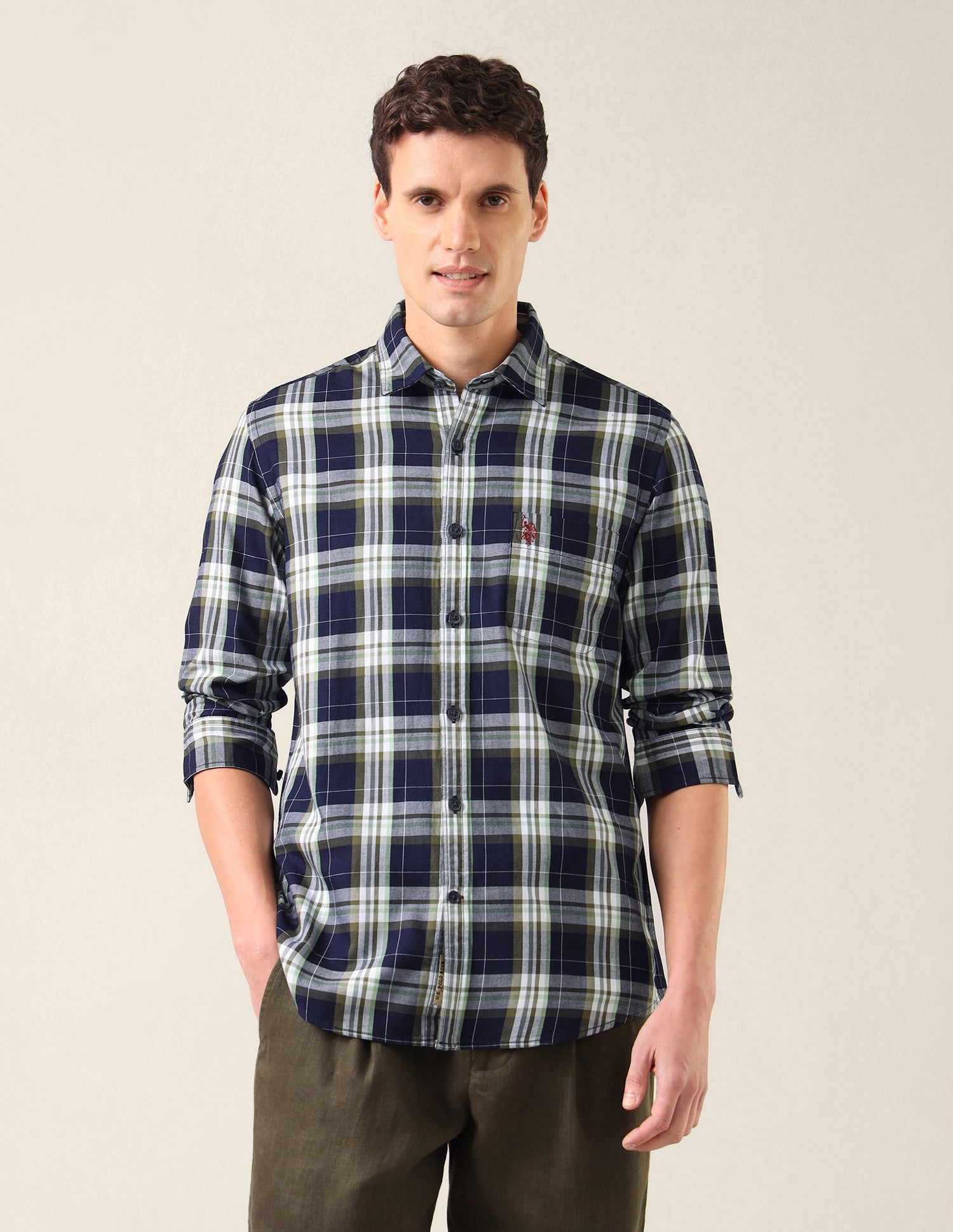 Plaid Checked Twill Shirt Green - U.S. Polo Assn. India | Large