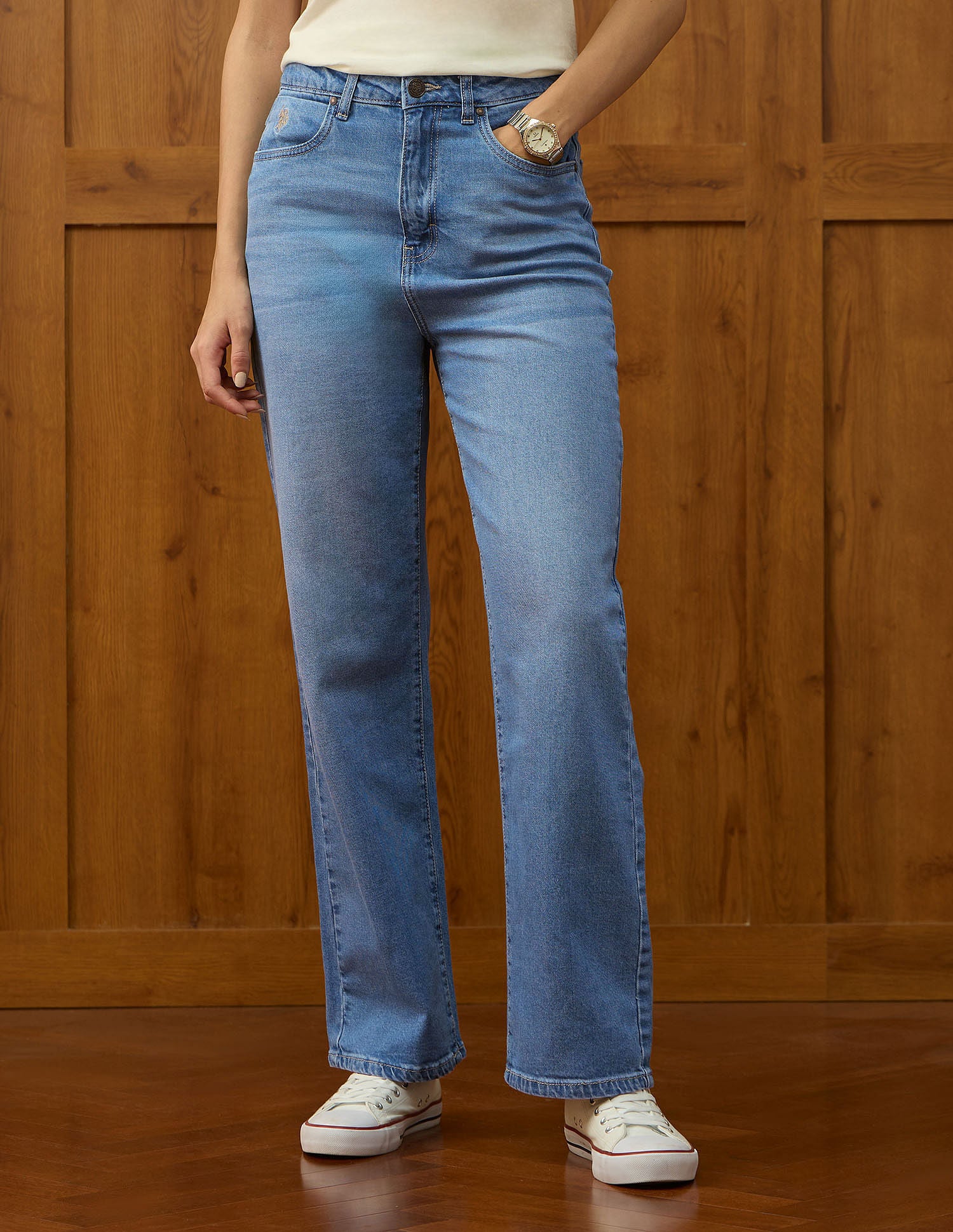 High Rise Straight Fit Jeans Mid Blue - U.S. POLO ASSN. | Large