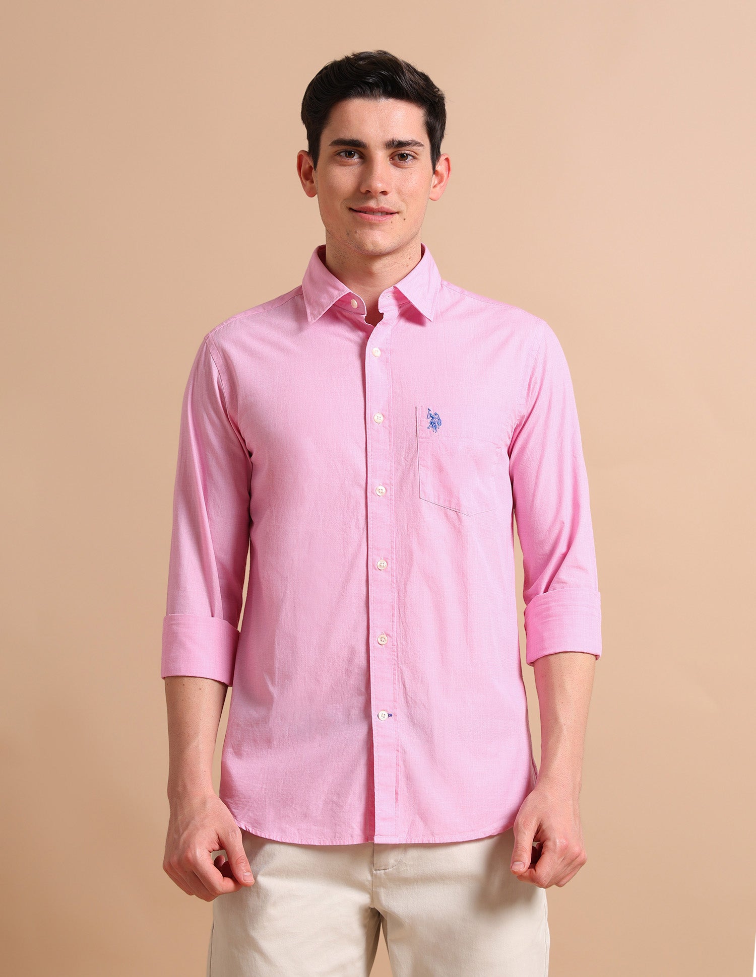Textured Cotton Shirt Pink - U.S. POLO ASSN. | Large